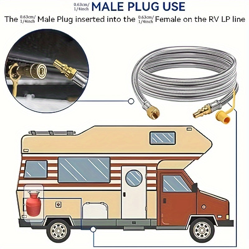 6ft Stainless Steel Braided Propane Hose with Quick Connect & Safety Shut-Off Valve