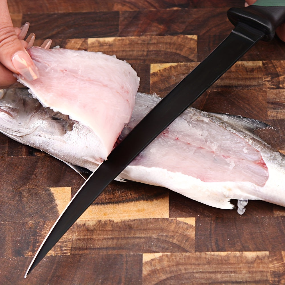 4pcs/Set Fish Cutting Fillet Knife, Non-stick Coating PP+TPR Soft Handle, Stainless Steel Fishing Knife Included Sheath