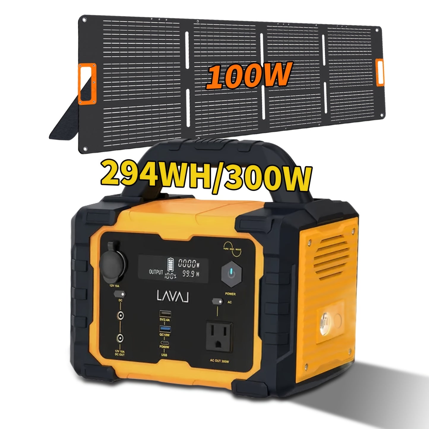 Portable Solar Generator 300W (peak 600W)/294WH With 100W Foldable Solar Panel Plug Charger
