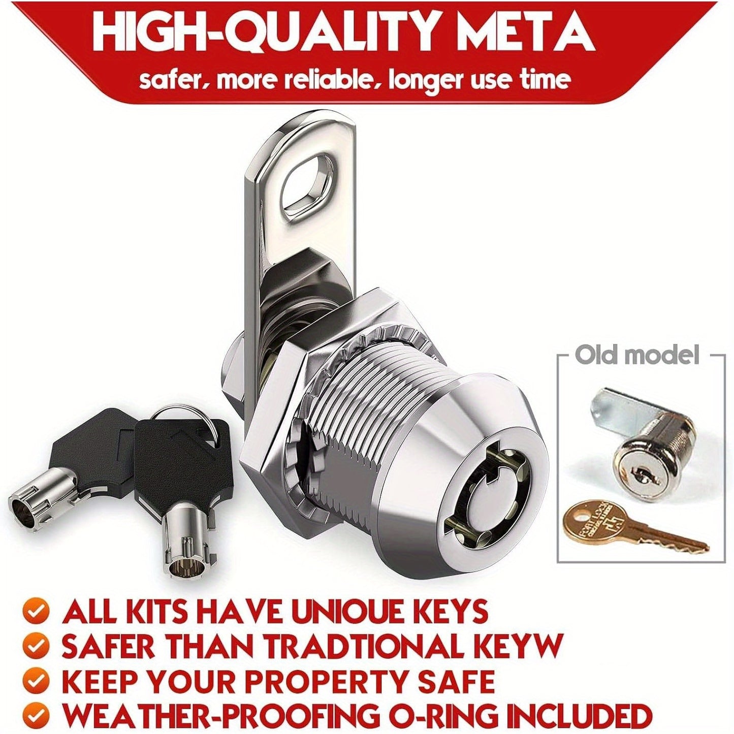 4pcs Chrome Tubular Cam Locks for RVs & Cabinets - Keyed Alike, Removable Keys, 7/8" 90°