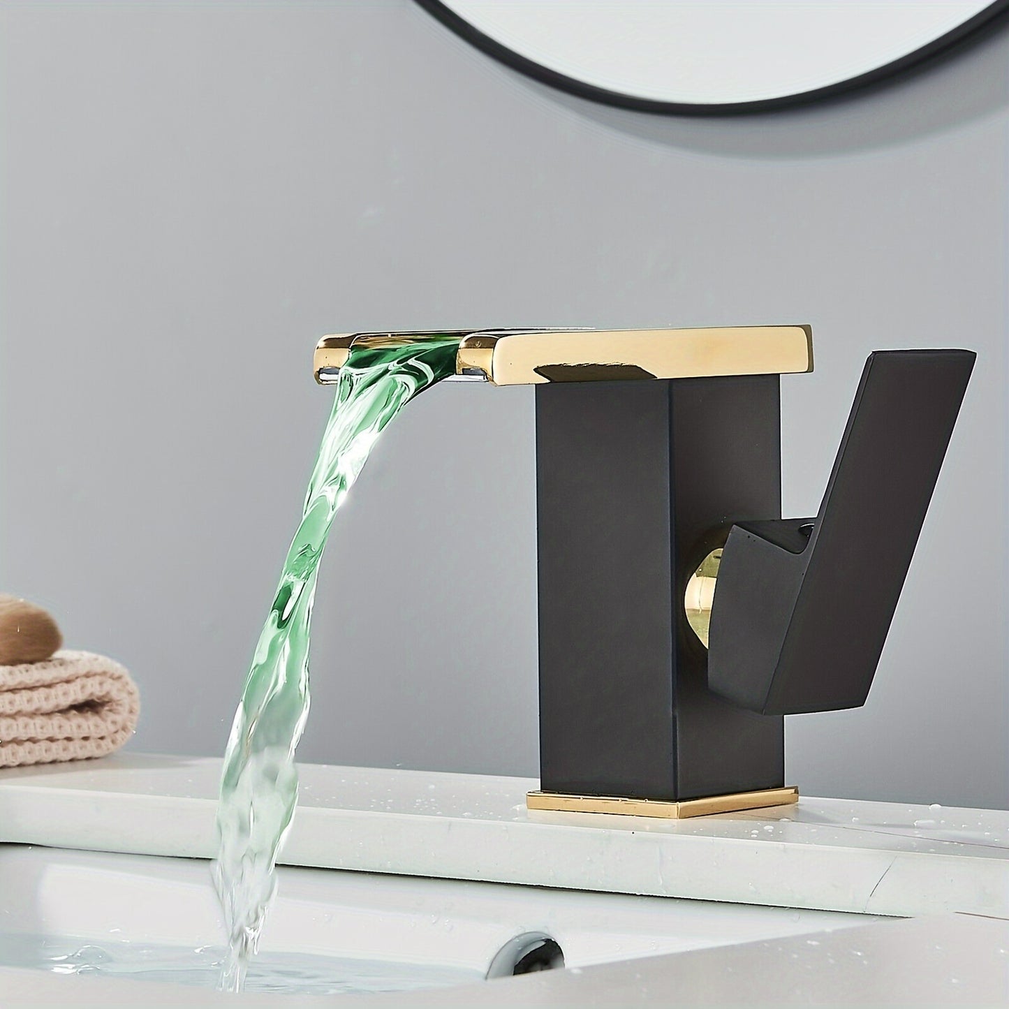 Black Golden LED Bathroom Sink Faucet Waterfall Single Handle Vanity Faucet