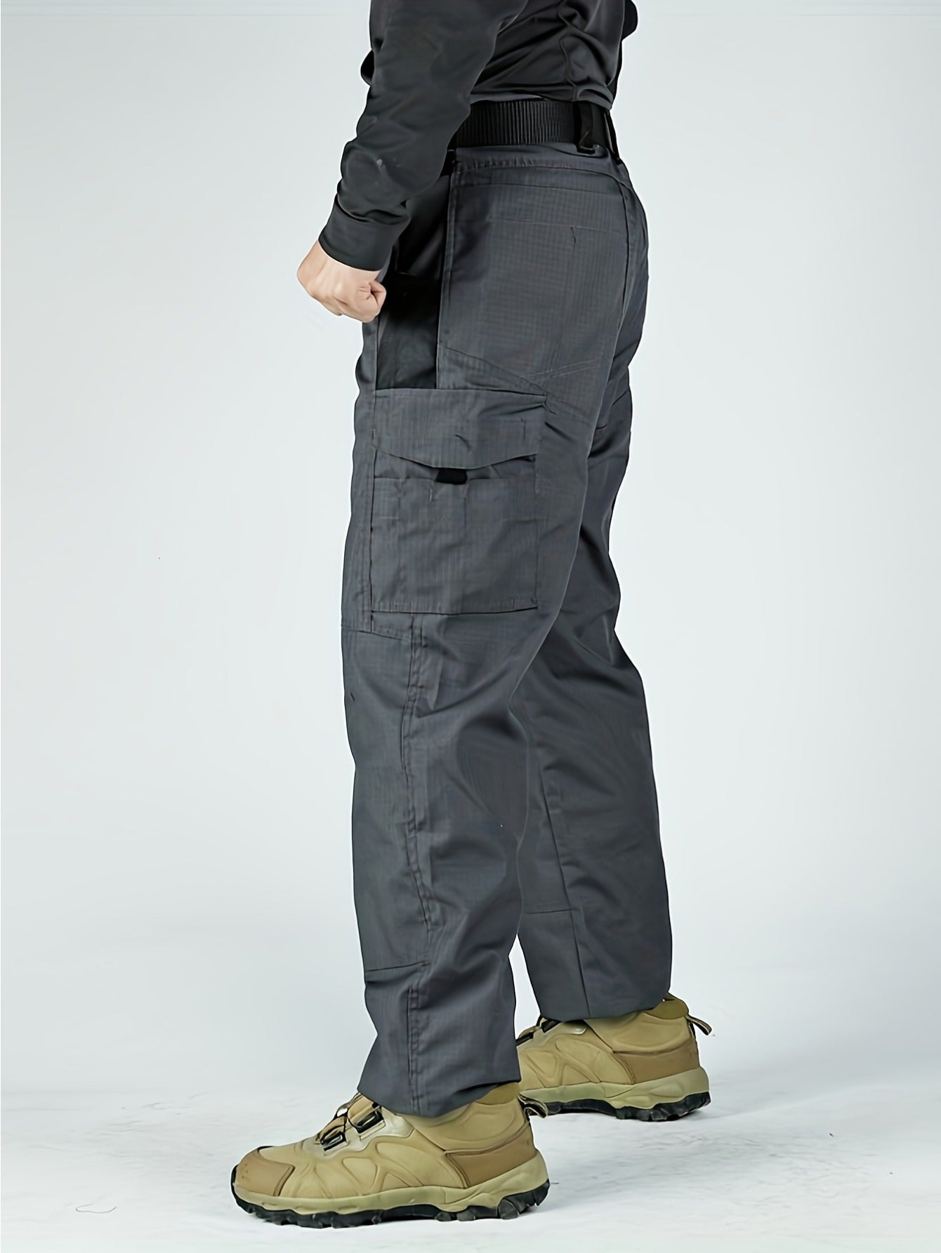Men's Straight Leg Cargo Pants, Men's Solid Color Cargo Tactical Pants