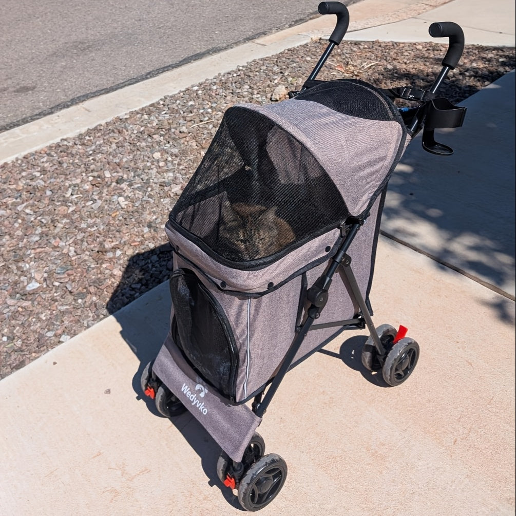 Pet Stroller for Small Dogs Cats, Up to 33 LBS with Storage Basket & Cup Holder, Dark gray