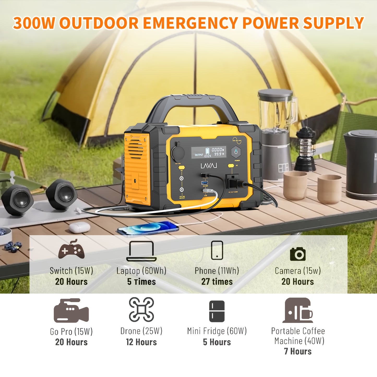Portable Solar Generator 300W (peak 600W)/294WH With 100W Foldable Solar Panel Plug Charger