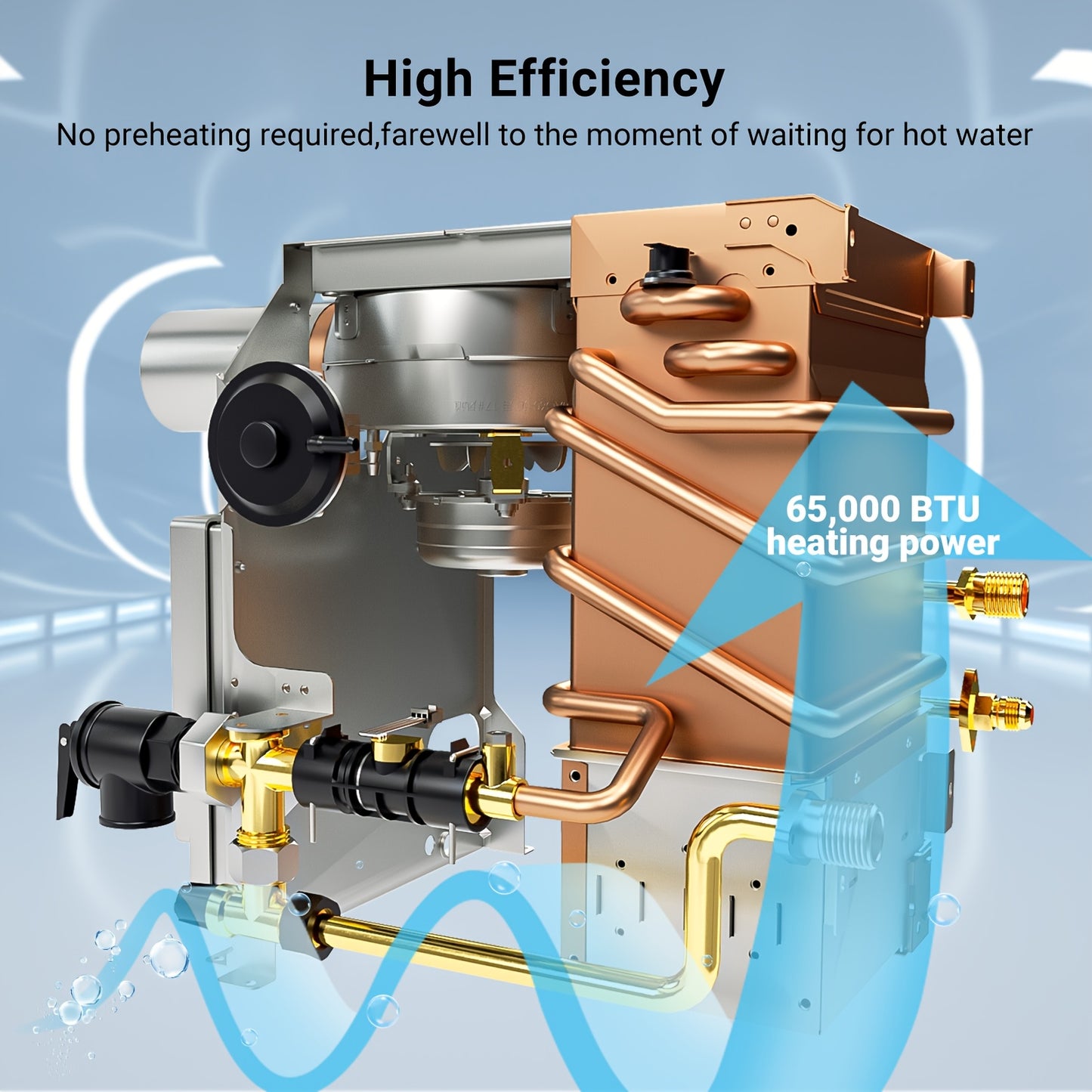 65,000BTU, 3.9 GPM, 12V, 9800ft Endless Hot Water, Black Door & Remote Control, LCD Display