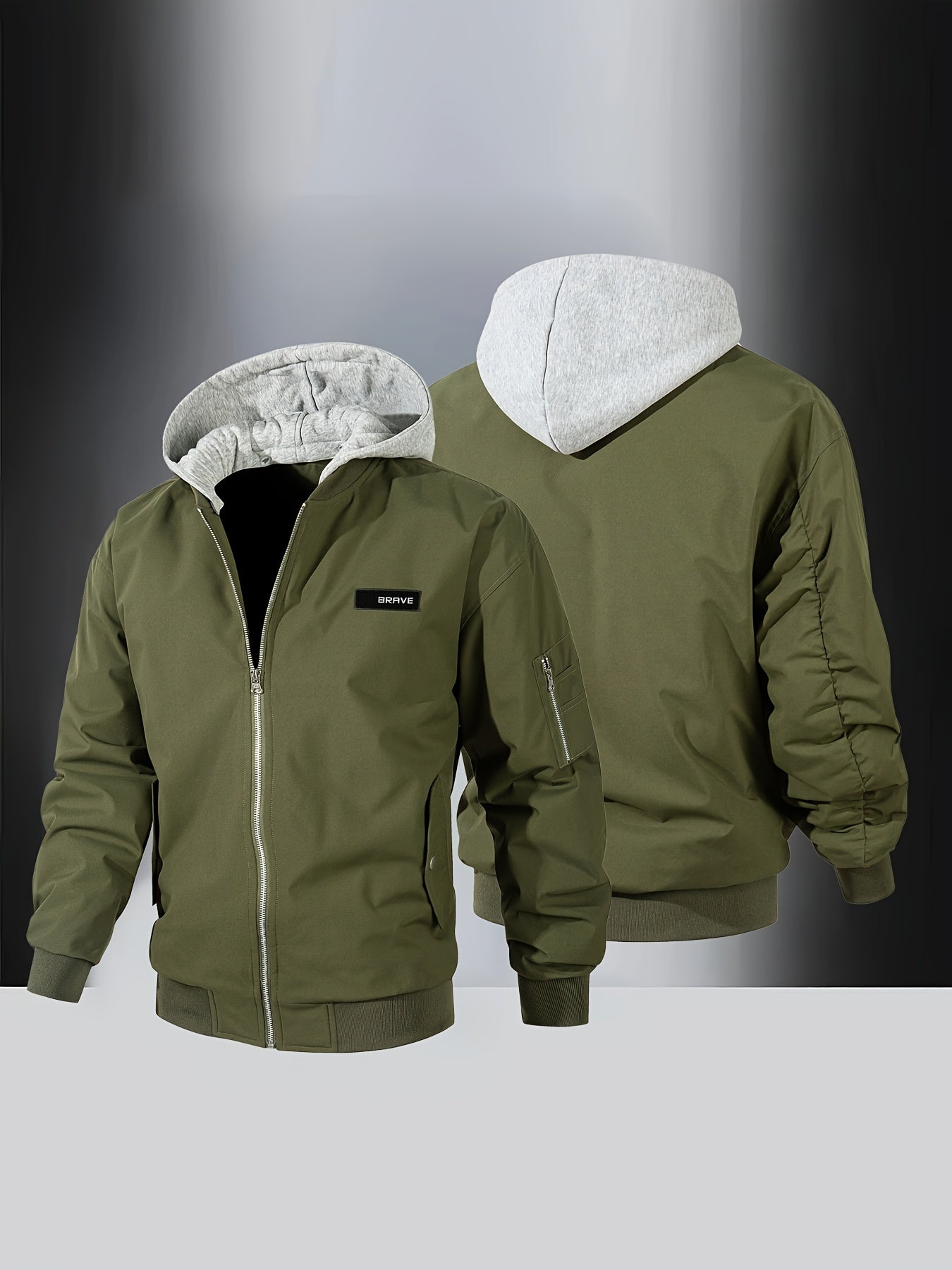Men's Solid Color Windproof Soft Shell Jacket, Multi-pocket Design