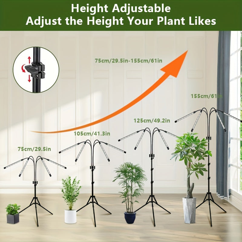 Growth Light Strip Bracket Suitable For Indoor Plants With Full Spectrum, 80 LED Plant Light Strip 63.5-160.0 Cm Adjustable Tripod, Dimmable Plant Growth Light Strip 4/8/12 Hour Timer