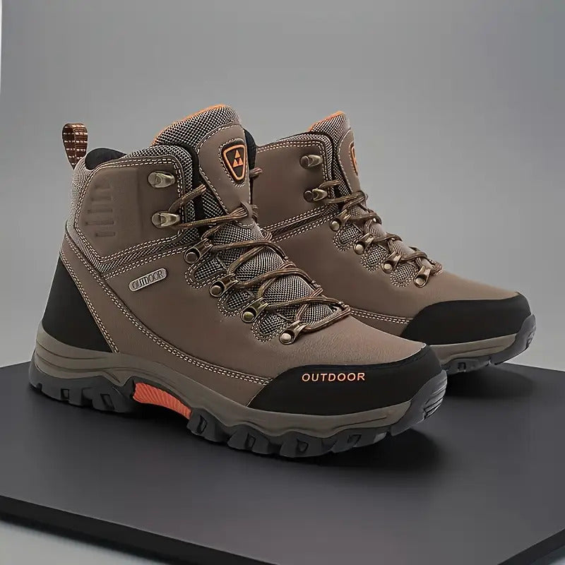 Men's All-Season High-Top Hiking Shoes/Flats - Heavy-Duty & Rubber Boots-like Design, Lace-Up Outdoor Trekking Sneakers for Camping, Mountain Climbing, Trail Shoes For Men, Mountain Shoes For Men, Hill Shoes For Men, Heavy Du
