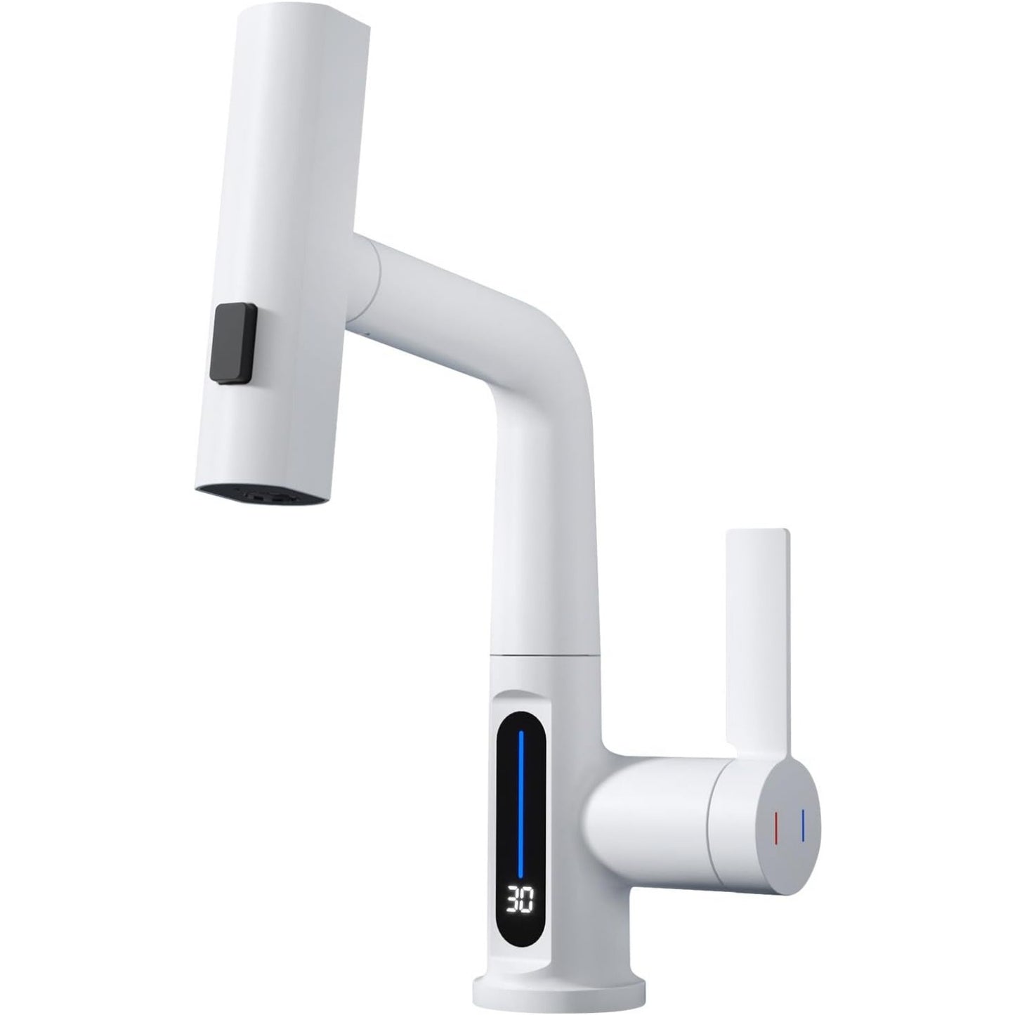 Classic Waterfall Bathroom Faucet with Pull-Down Sprayer, Digital Temperature Display