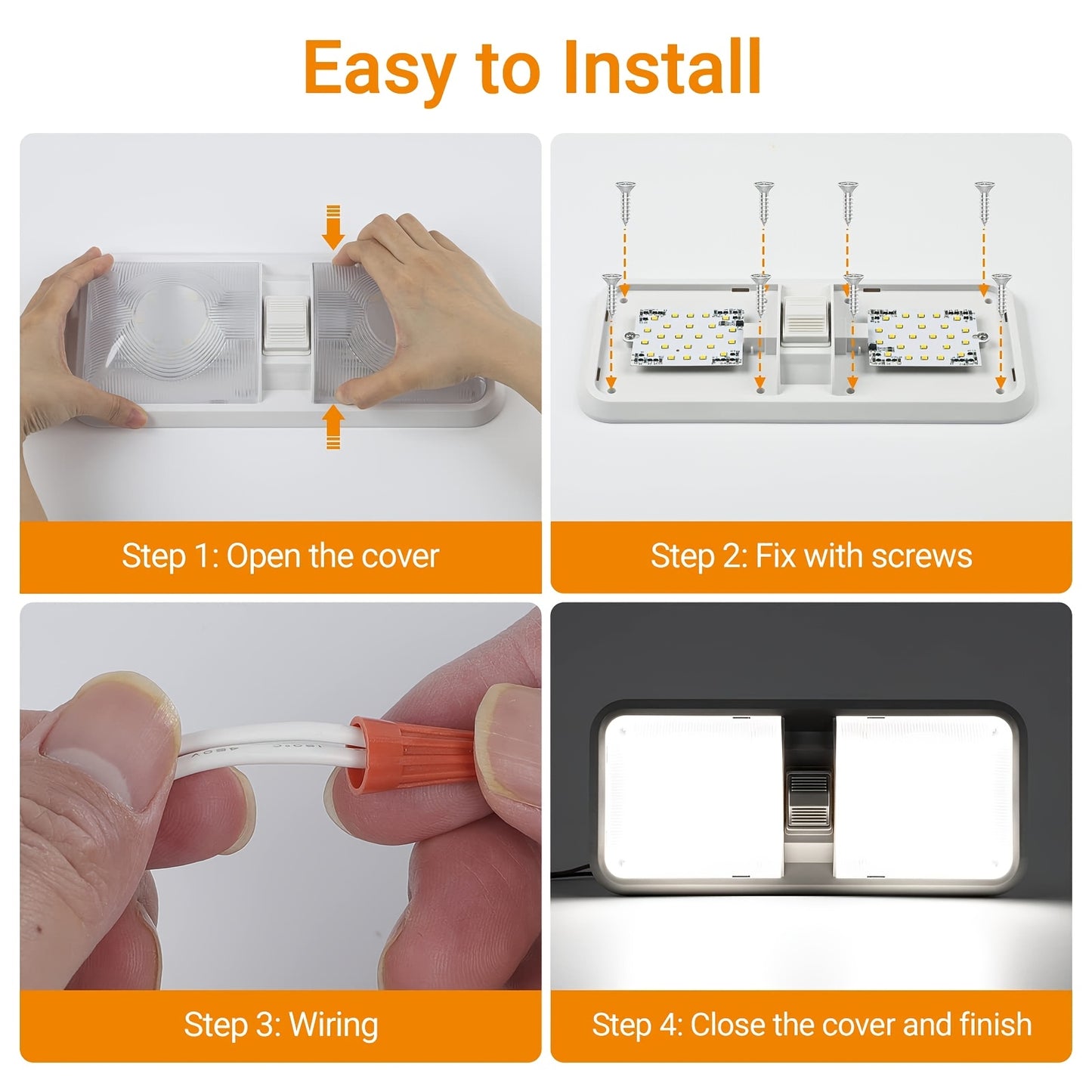 8pcs RV Interior LED Lights, 12V 1000LM Ceiling Dome Light with Switch