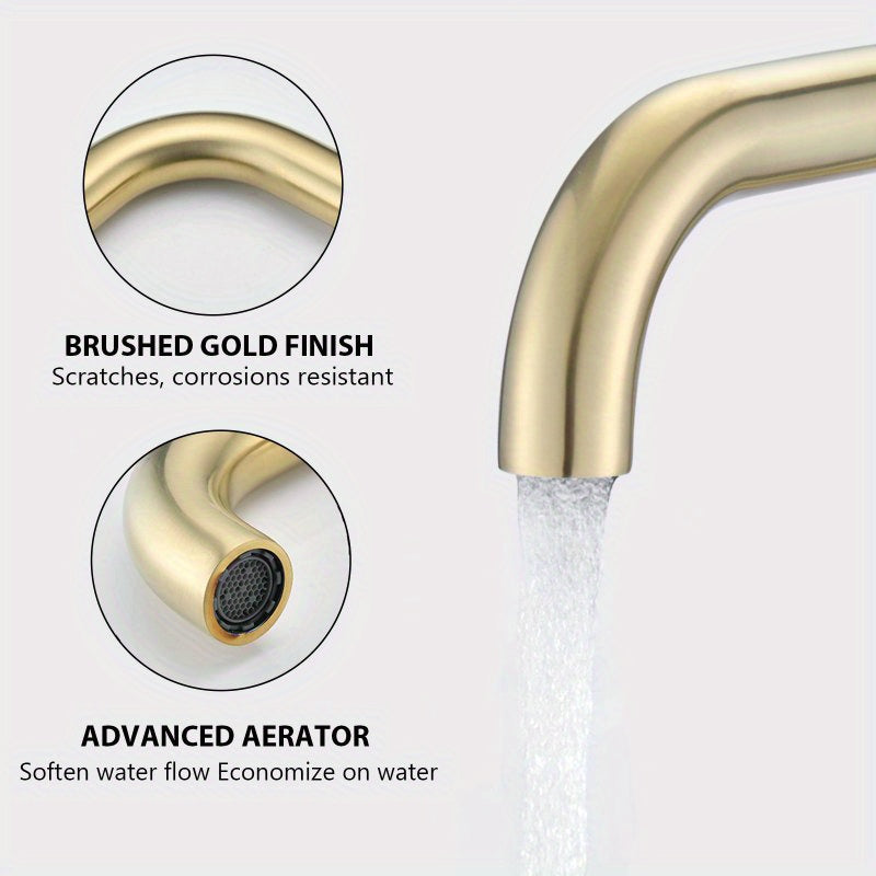 Widespread Bathroom Faucet 3 Hole 2 Handle Vanity Sink Faucet Brushed Golden