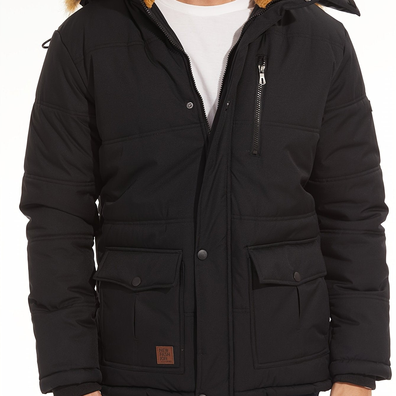 Big And Tall Men's Jacket Winter Full-Zip Fleece Lined Windproof Water-Resistant, Adjustable Hood - 5 Pocket Design Practical Storage Adjustable Cuffs And Hem