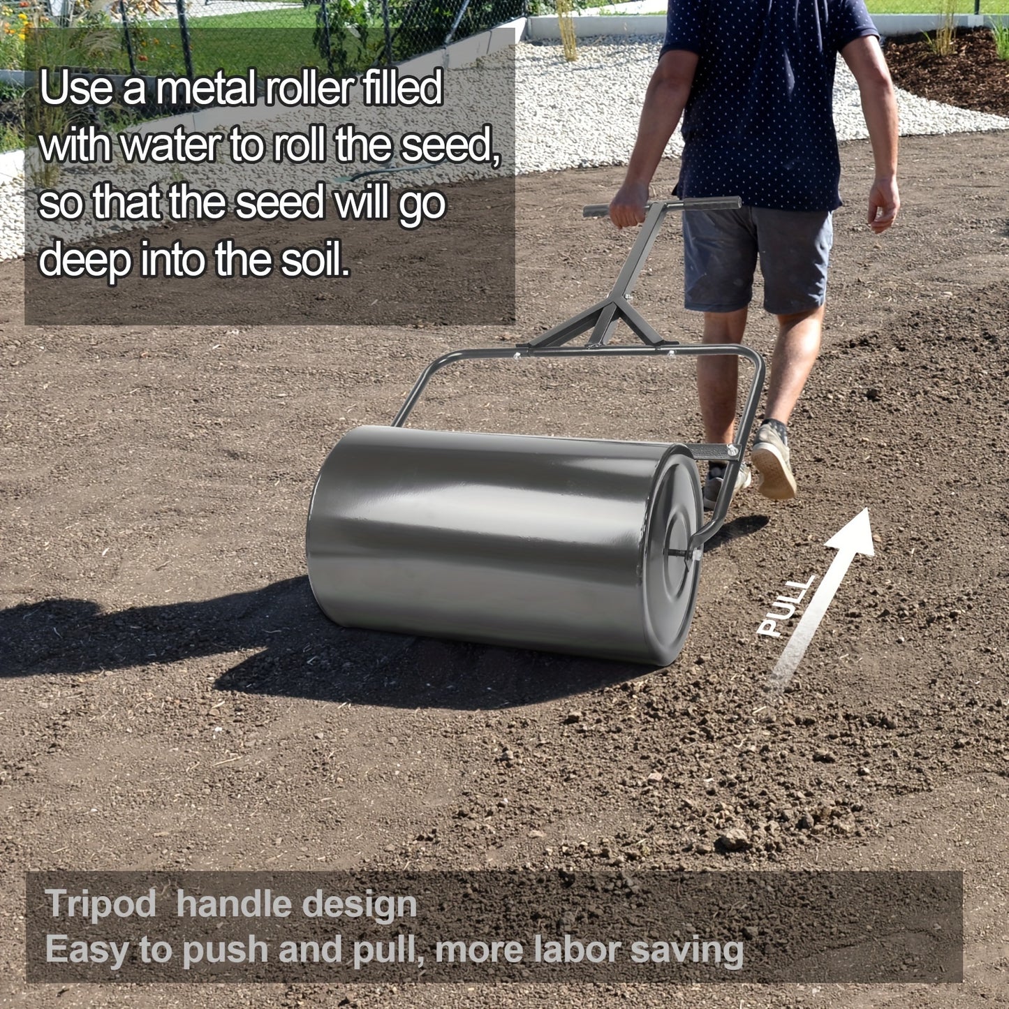 Lawn Roller, Push/Pull Steel Sod Roller Water/Sand Filled 13 Gallons/48 L Tow Behind Lawn Roller