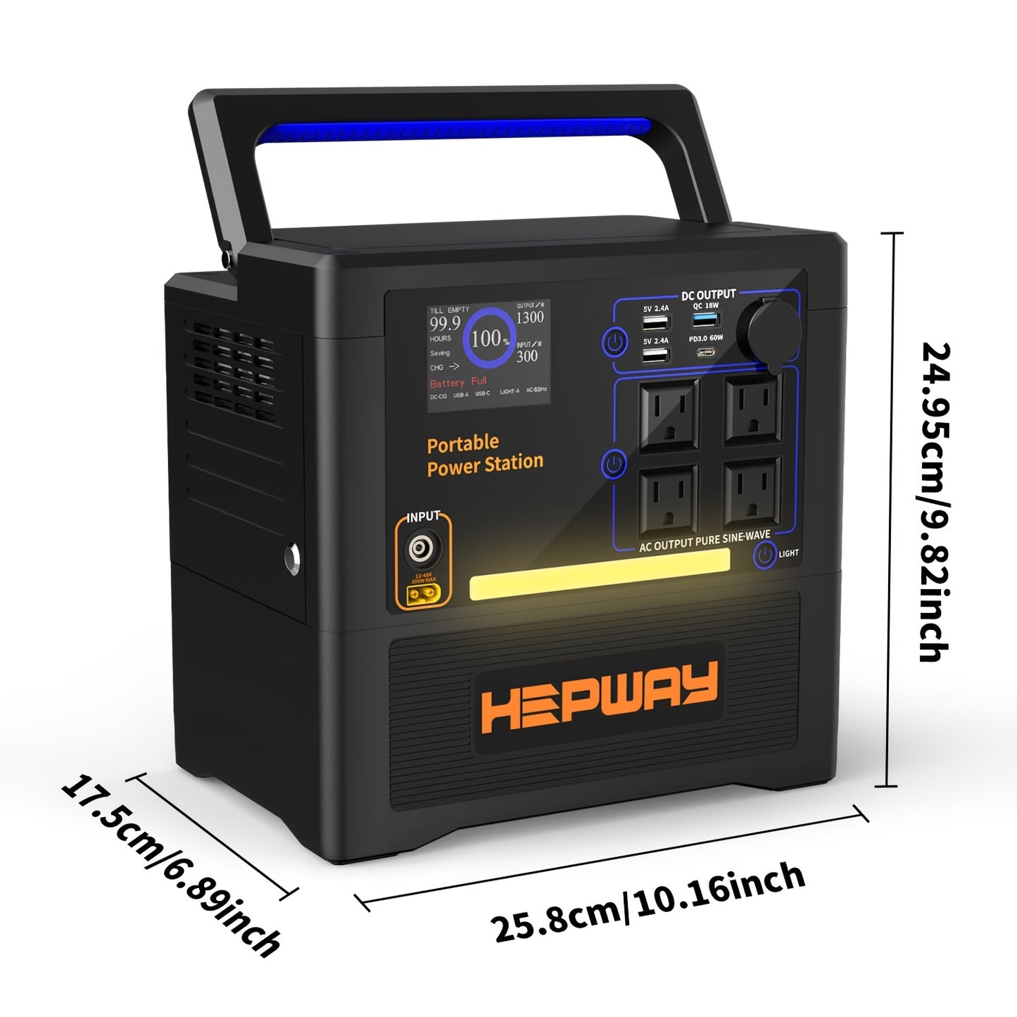 1300W Portable Power Station with AC Outlet, Pure Sine Wave, DC & USB