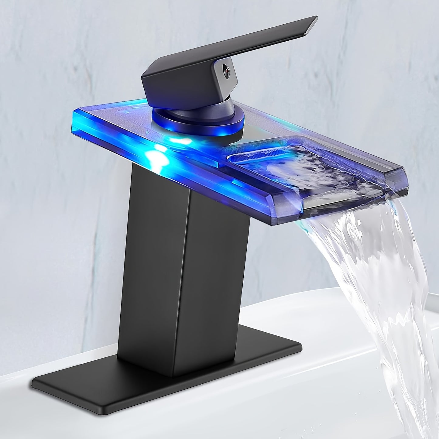 LED Bathroom Sink Faucet, Waterfall Single Handle Hole Bathroom Faucet