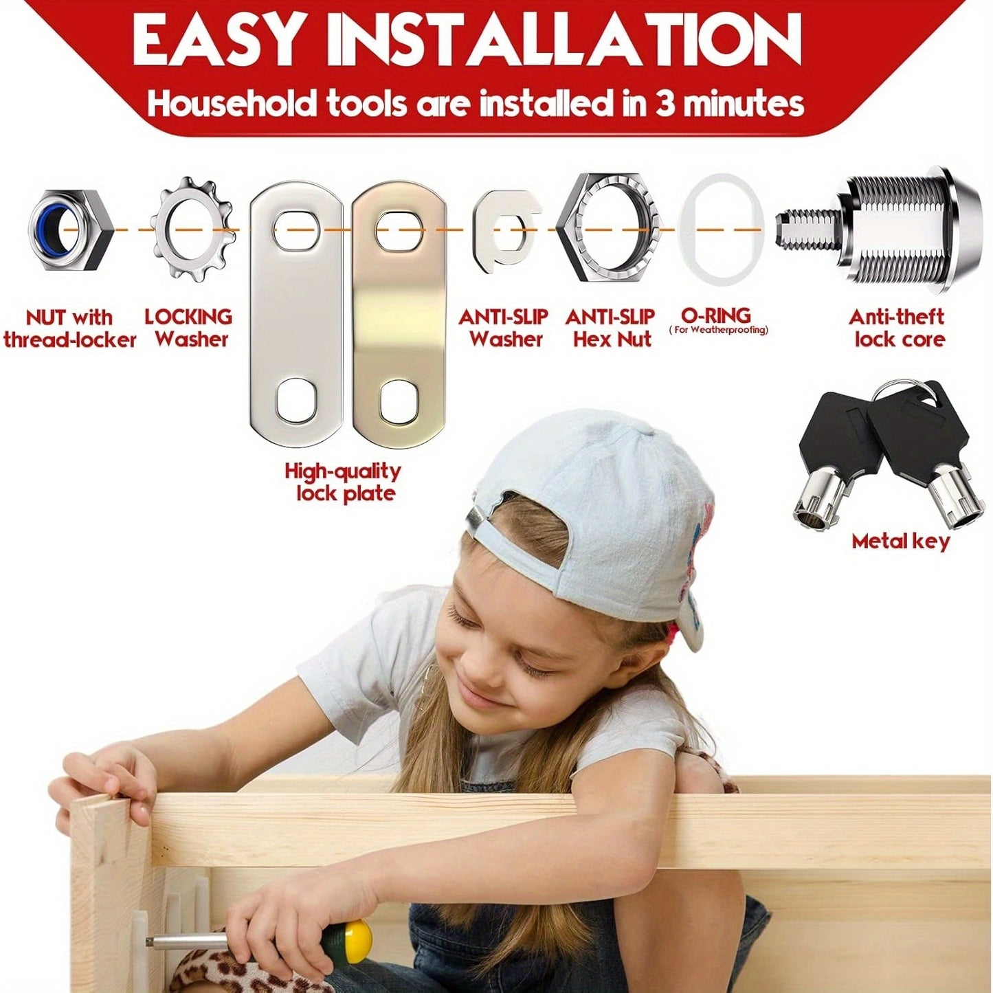 4pcs Chrome Tubular Cam Locks for RVs & Cabinets - Keyed Alike, Removable Keys, 7/8" 90°