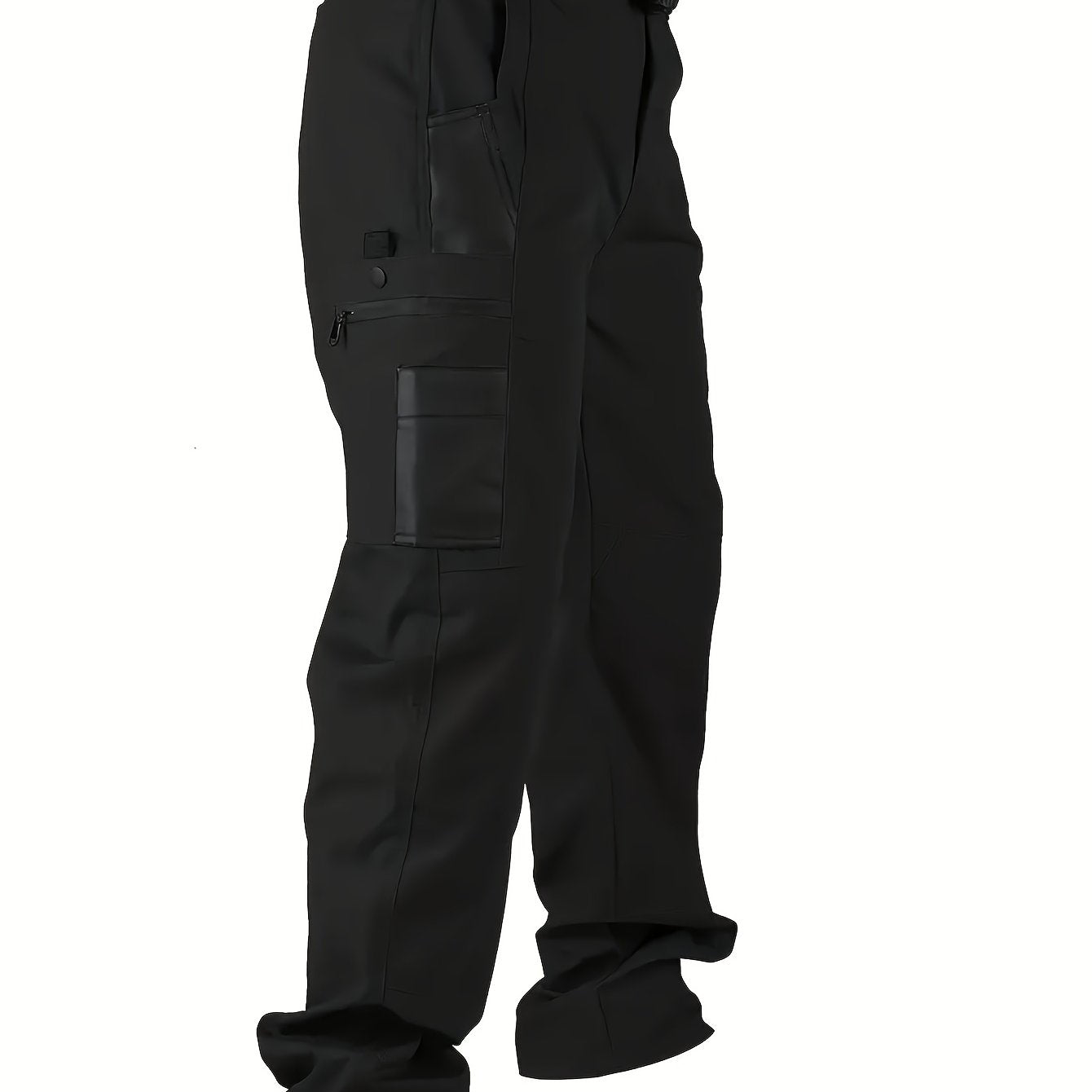 Men's Straight Leg Cargo Pants, Men's Solid Color Cargo Tactical Pants