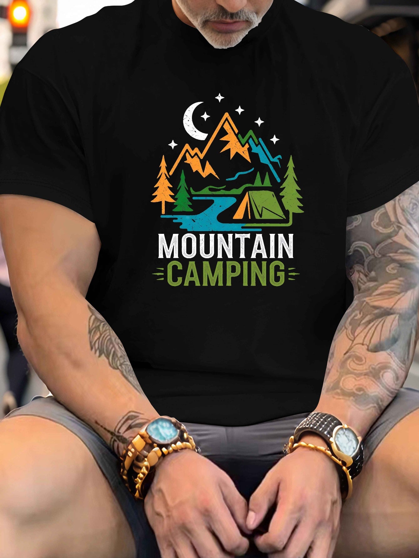 Big & Tall Men's Summer T-Shirt - Mountain Camping Graphic