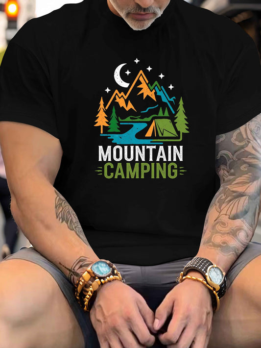 Big & Tall Men's Summer T-Shirt - Mountain Camping Graphic