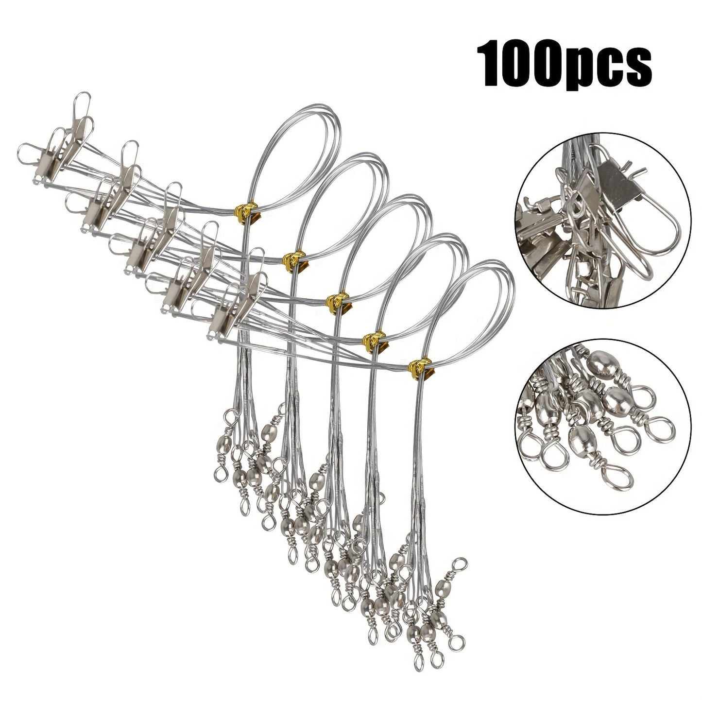 100pcs Stainless Steel Fishing Leaders, Durable & Tangle-Free