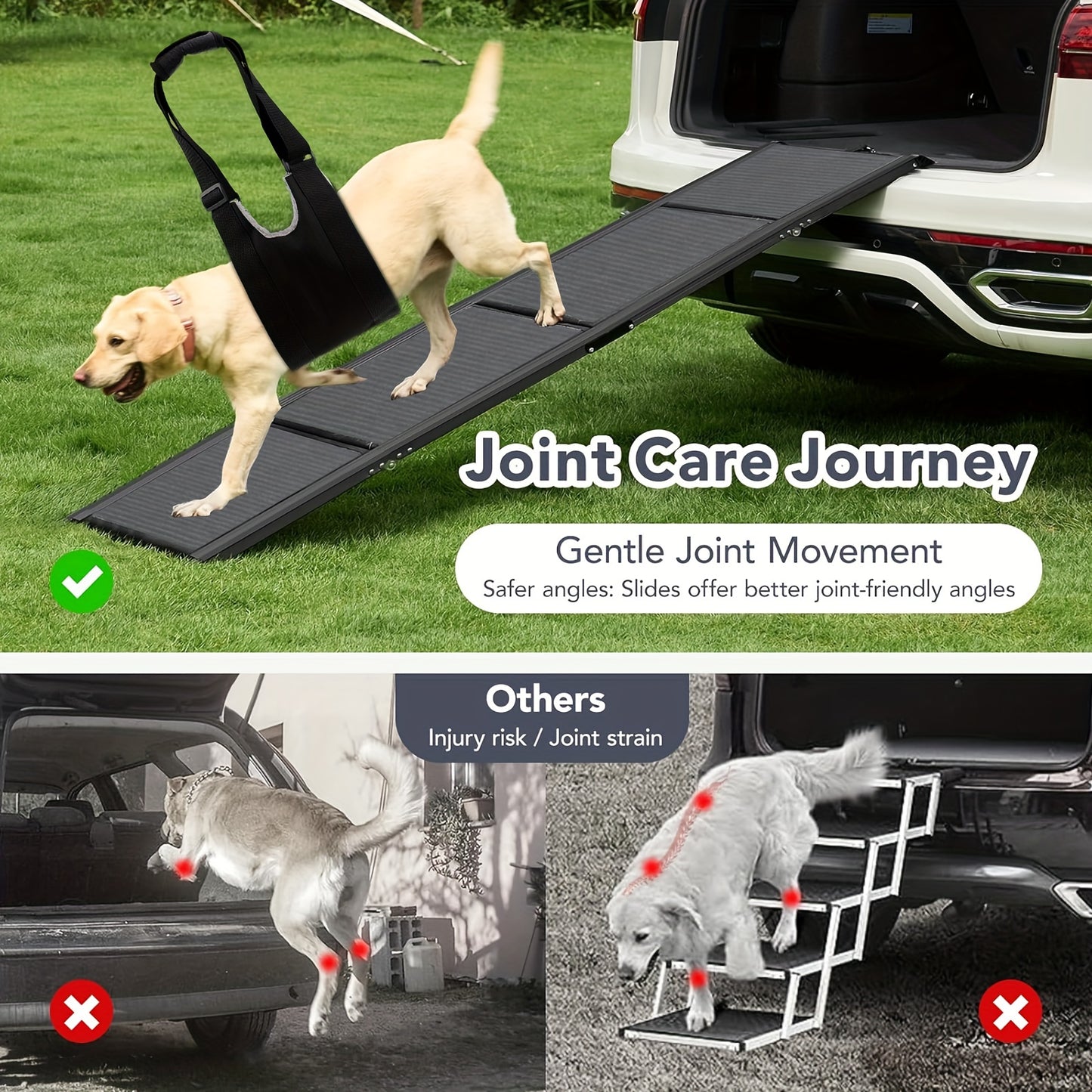 2pcs Dog Ramp For Car, Portable Pet Ramp With 1 Built-in Handle, Folding Dog Ramp For Large And Small Dog