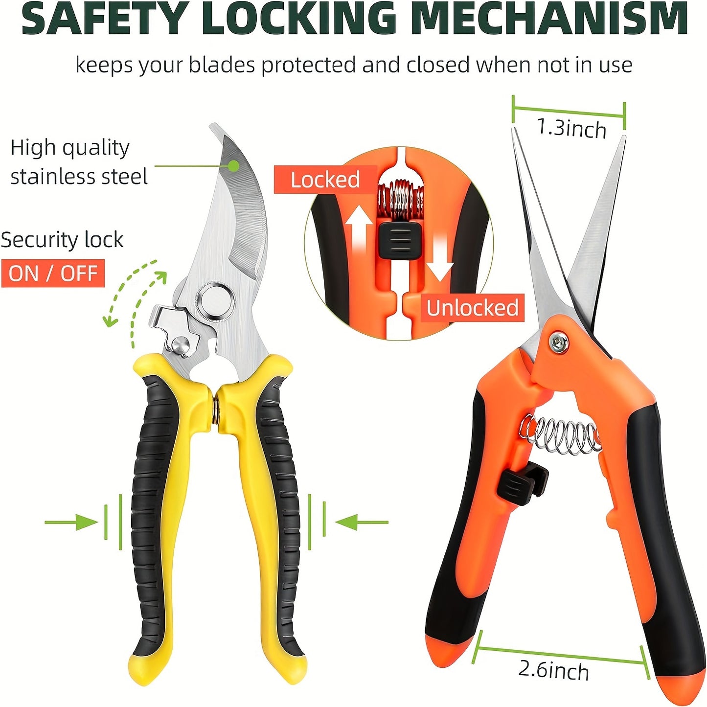 6-Pack Classic Style Stainless Steel Garden Shears, Ergonomic Non-Slip Metal Handheld Gardening Clippers, High-Quality Spring Assisted Pruners