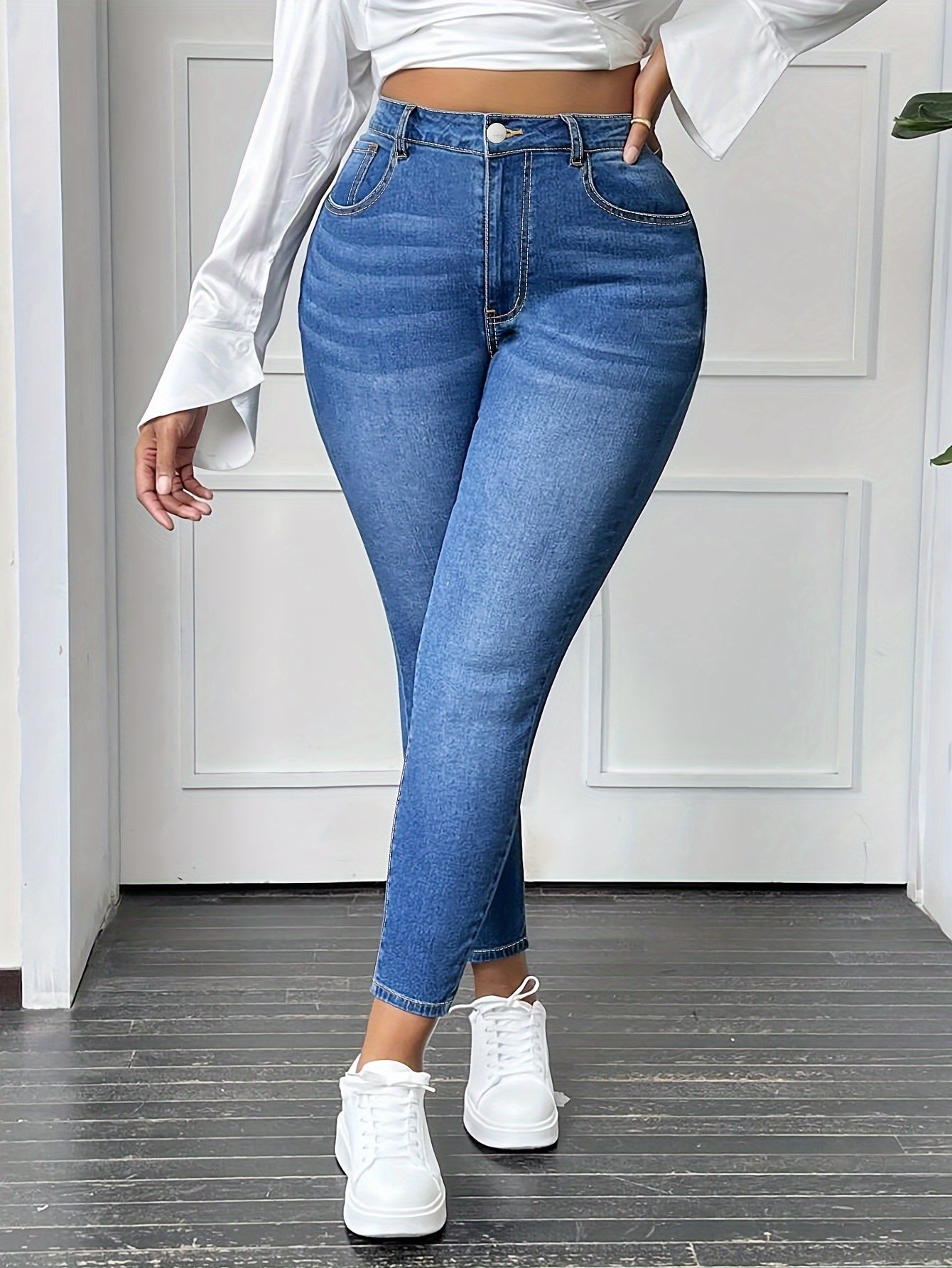 Women'S Clothing Large Size Elastic Waist High Four-Season Jeans