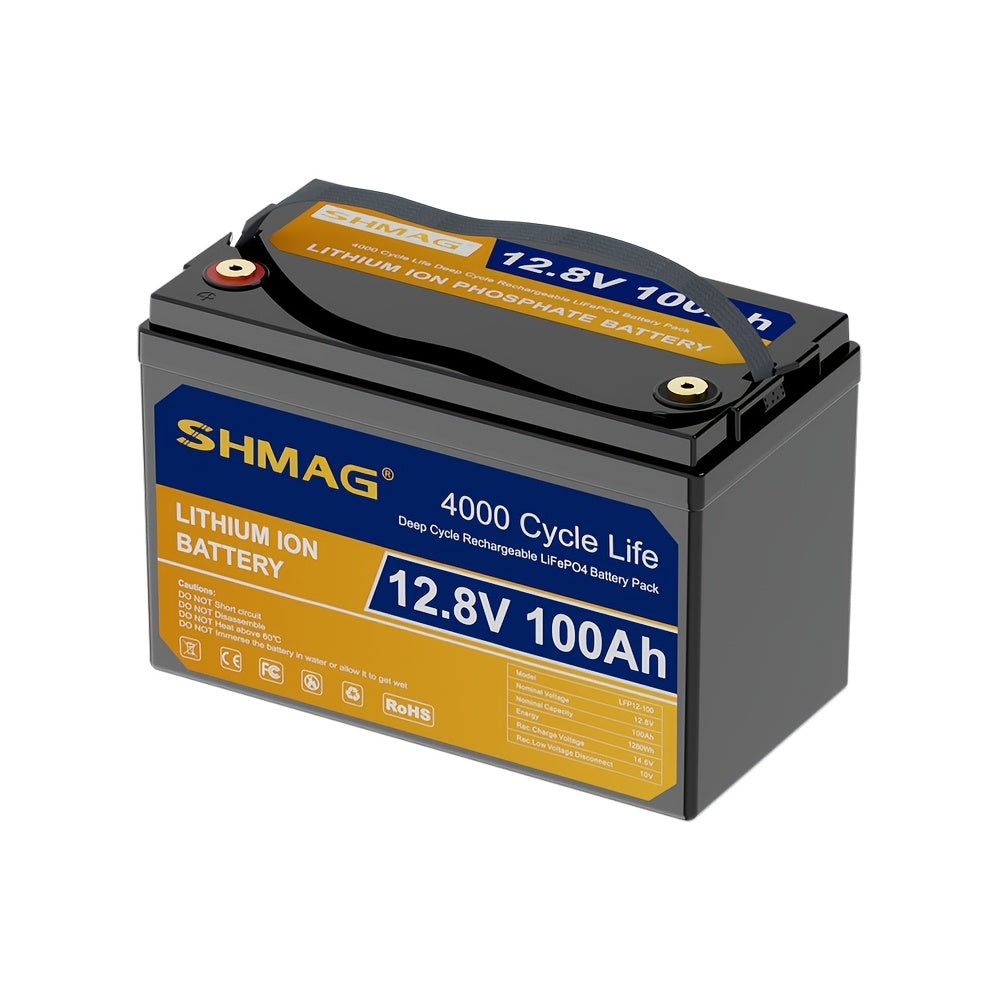 12.8V 100Ah 1280Wh LiFePO4 Battery, 20000+ Deep Cycle Rechargeable Lithium Batteries, Built-in 100A BMS