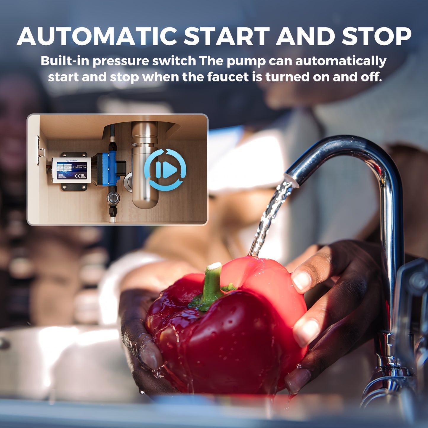 High-Performance 12V RV Water Pump - 3.5GPM, 50PSI Self-Priming Diaphragm with Filter & Adapter for RVs