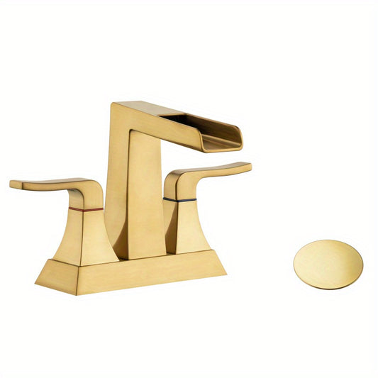 Modern Brushed Golden Widespread Bathroom Sink Faucet