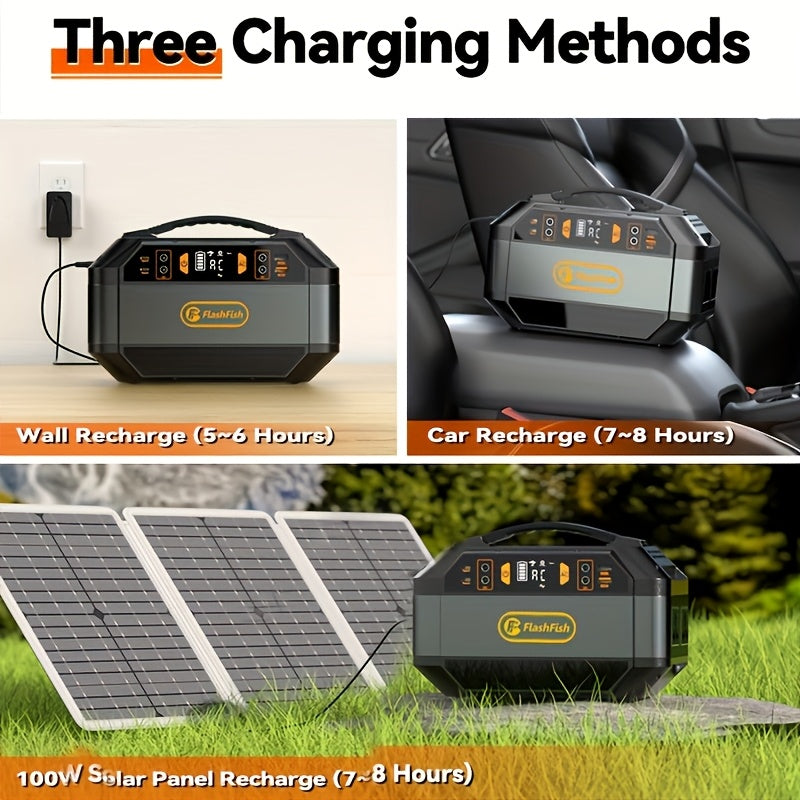 Portable Power Station with 78000mAh Battery Pack Solar Generator, 300W AC Power Supply, 600W Peak Power, 9 Outputs, Equipped with 100W4 Power Charging Board, Suitable for Outdoor Travel, Camping, Emergency, RV and Other Purp
