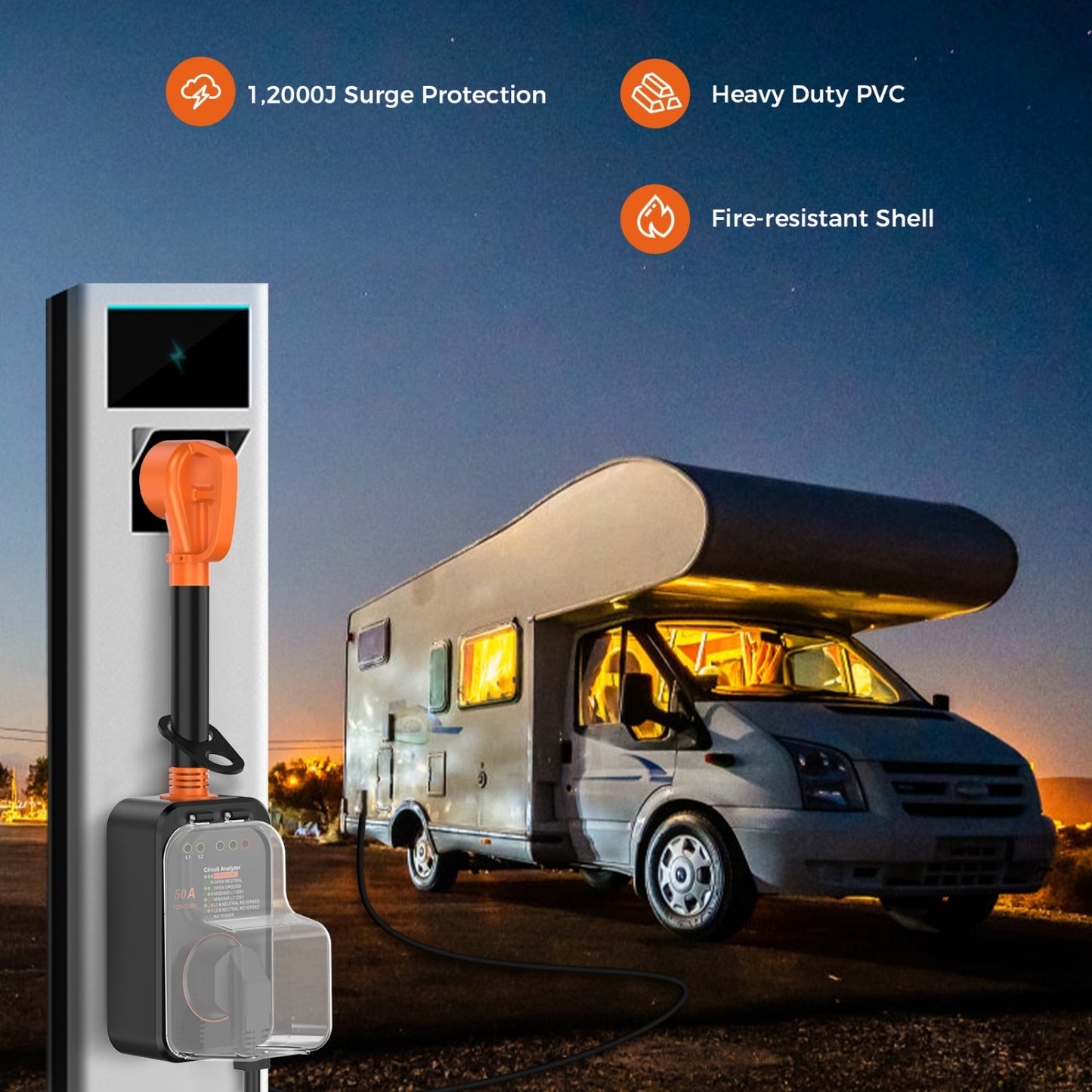 50 Amp RV Surge Protector with Circuit Analyzer - Full Protection (12000 Joules), Weather-Resistant, SSOA & Outlet Test