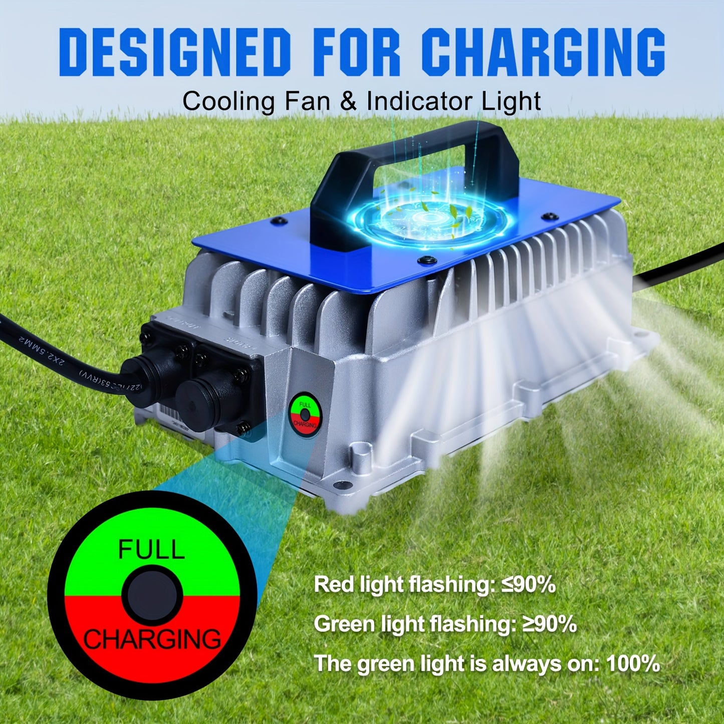 36V 25A Smart Lithium Battery Charger - Compact Aluminum Alloy with Built-In Cooling Fan, Overcharge & Short Circuit Protection