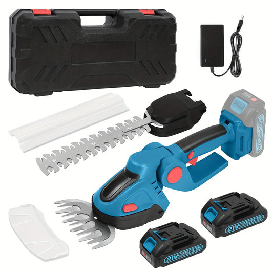 Hedge Trimmer Cordless, 2 in 1 Handheld Cordless Grass Shear with 2 Pcs Rechargeable Battery's and Charger