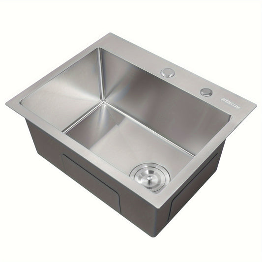 Elegant Single-Bowl Kitchen Sink - Sleek Brushed Finish, Drop-in Design for Easy Installation