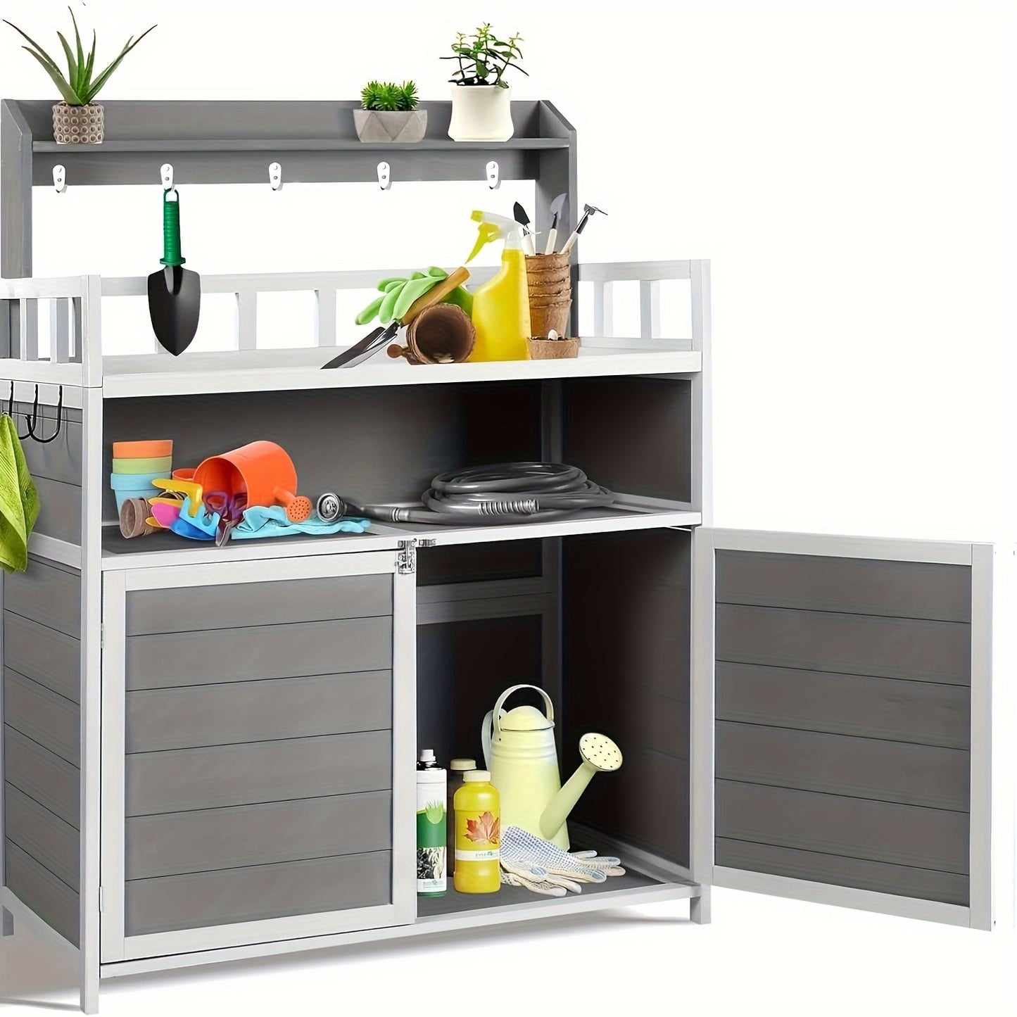 Outdoor Potting Bench, Outdoor Planting Workbench Table Wooden Storage Plant Table Cabinet Gardening Table For Patio,