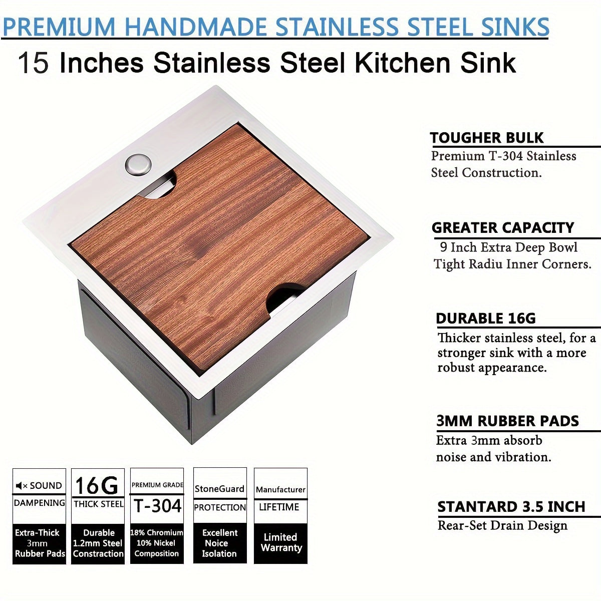 Drop In Small Bar Kitchen Sink, 15 X 15 Single Bowl Top mount RV Sink