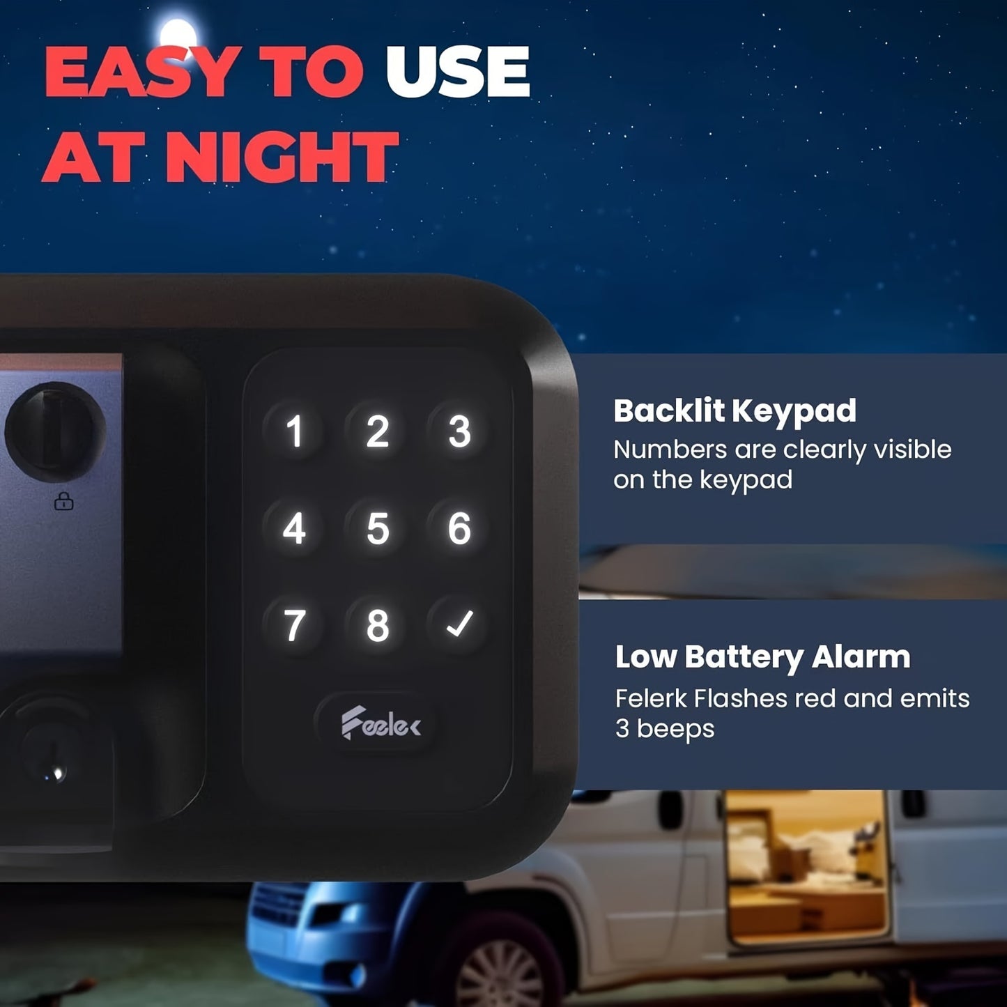 All-Metal Trailer Door Lock With Silicone And Backlit Keypad, RV Door Lock Replacement, Door Latch For 2.75'' W * 3.75'' W * 1.5'' D Hole