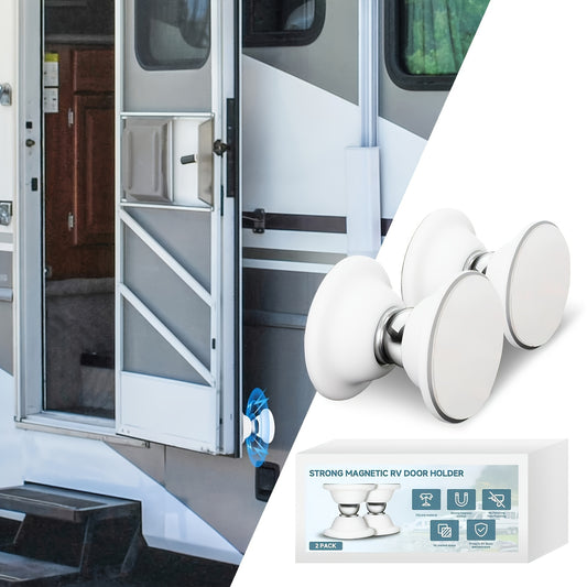 RV Door Holder Magnetic Door Catch- RV Door Stopper For Motorhome, Travel Trailers, Camper (White)