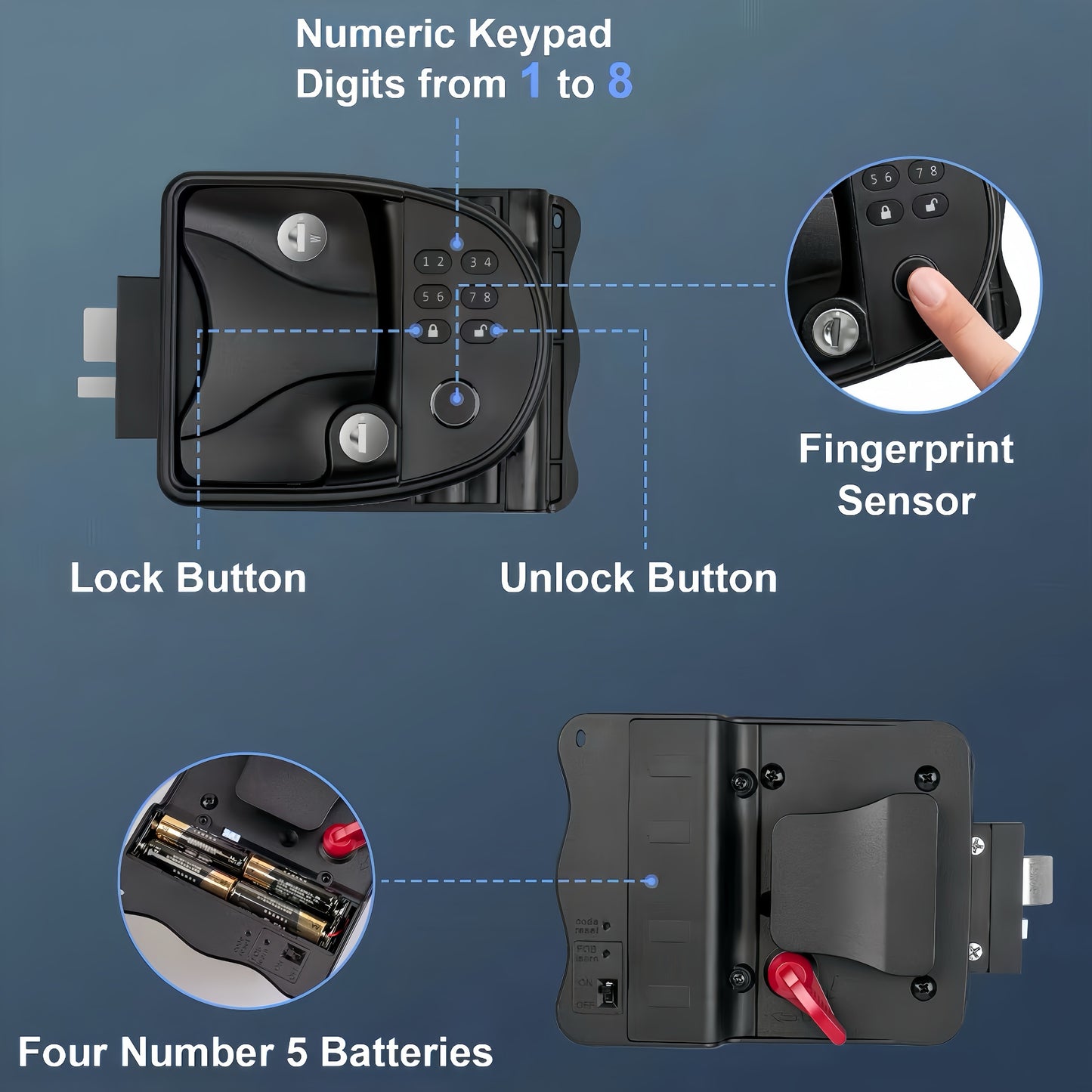 RV Door Lock Keyless Entry Keypad, Fingerprint Metal RV Keyless Entry Door Lock