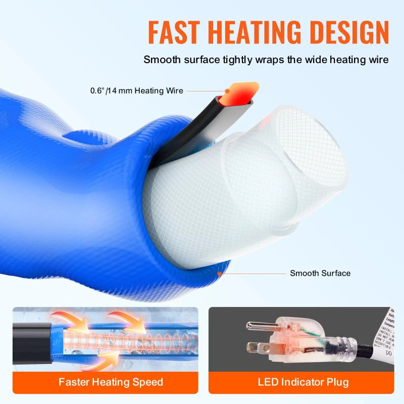 15ft RV Heated Water Hose - Antifreeze, No Battery Needed, Metal Construction