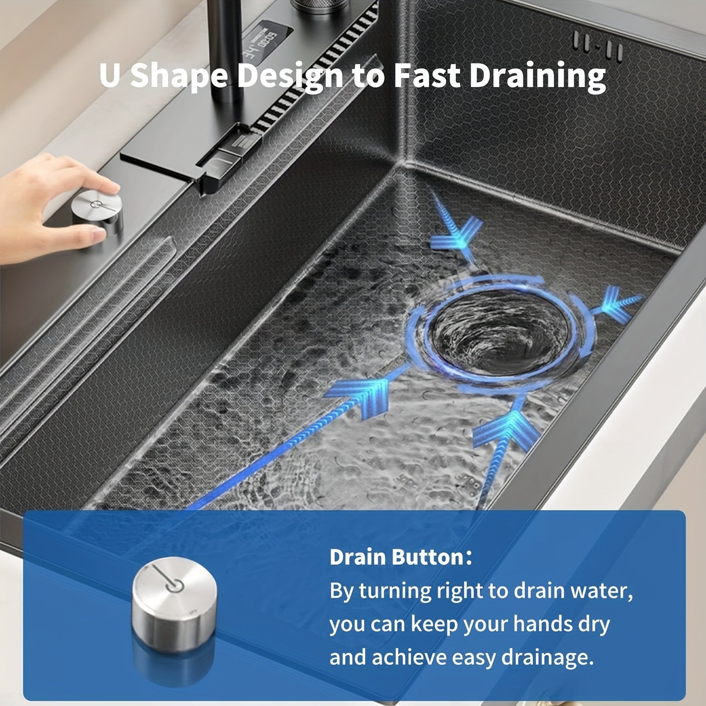 Waterfall Kitchen Sink, 30"/31.5" Drop In Smart Stainless Steel Kitchen Sink With Digital Display And Multifunctional Faucet