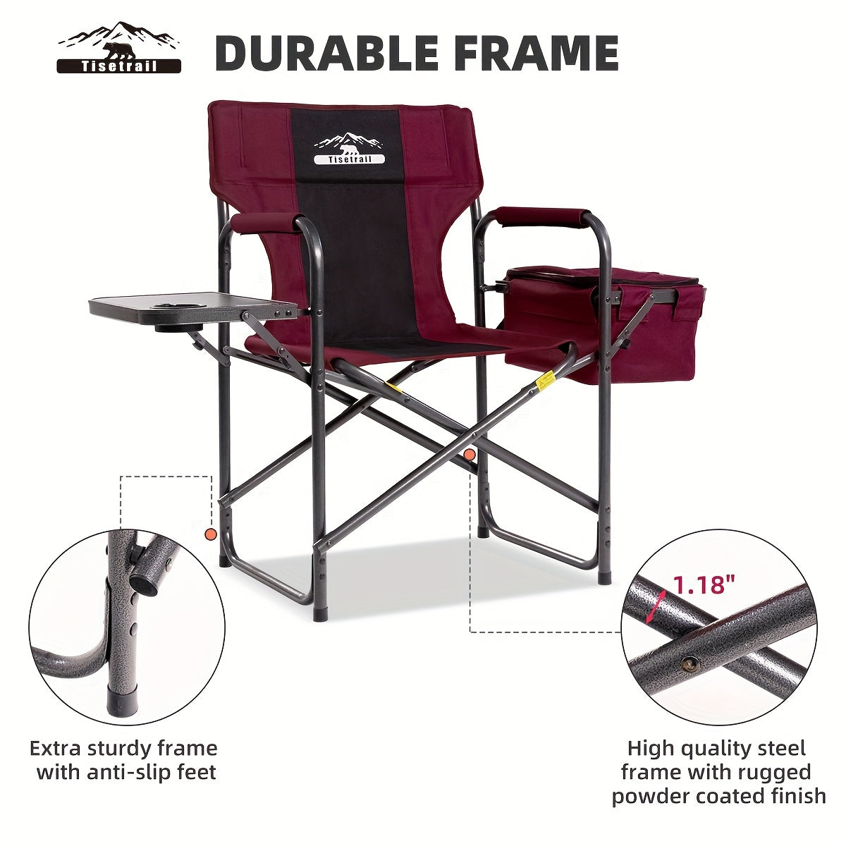 Tisetrail Director Camping Chair with Cooler Bag Camping Directors Chair with Foldable Side Tray, Supports 400lbs