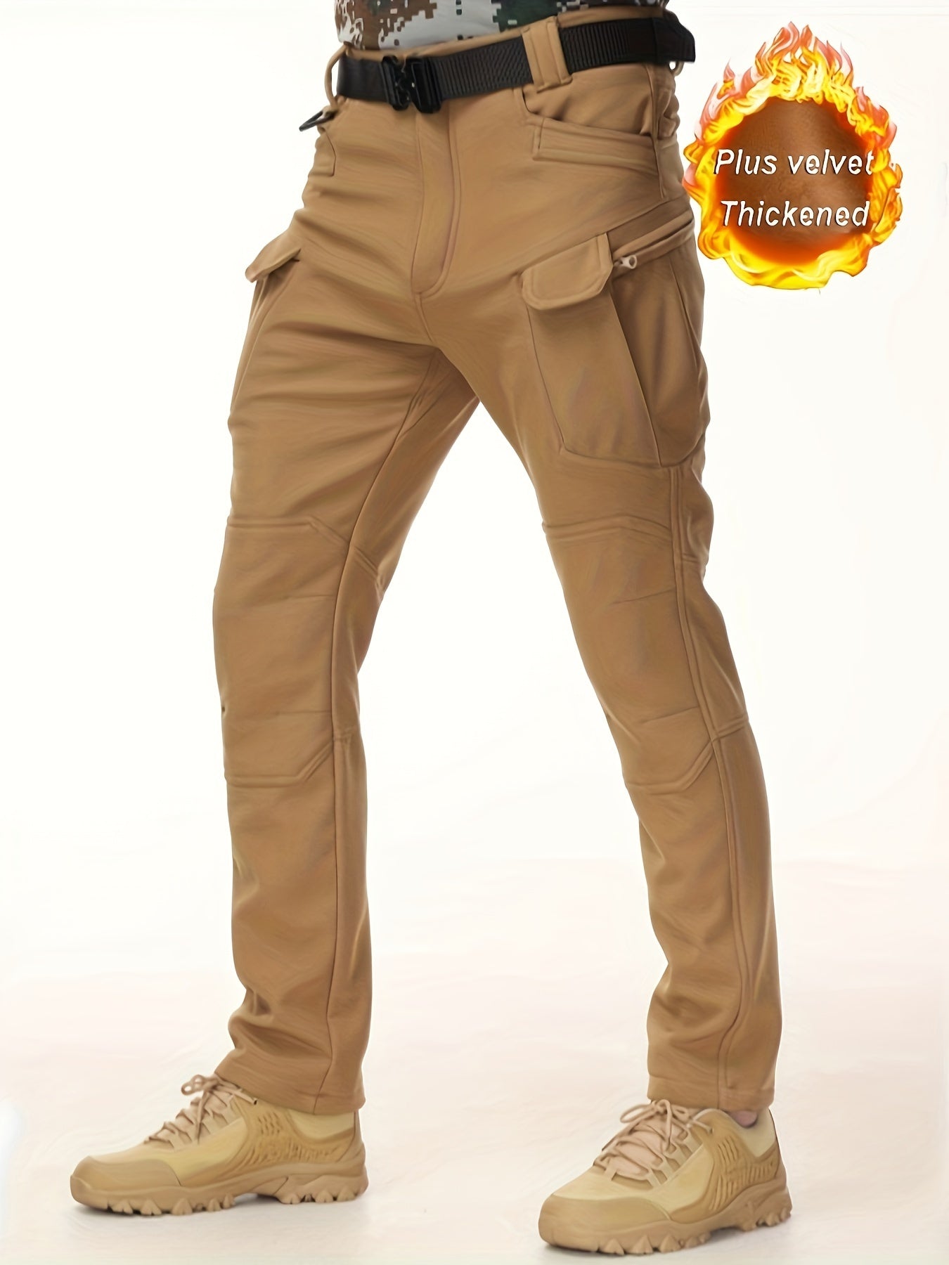 Men'S Tactical Cargo Pants, Solid Color with Multiple Pockets, Windproof Waterproof
