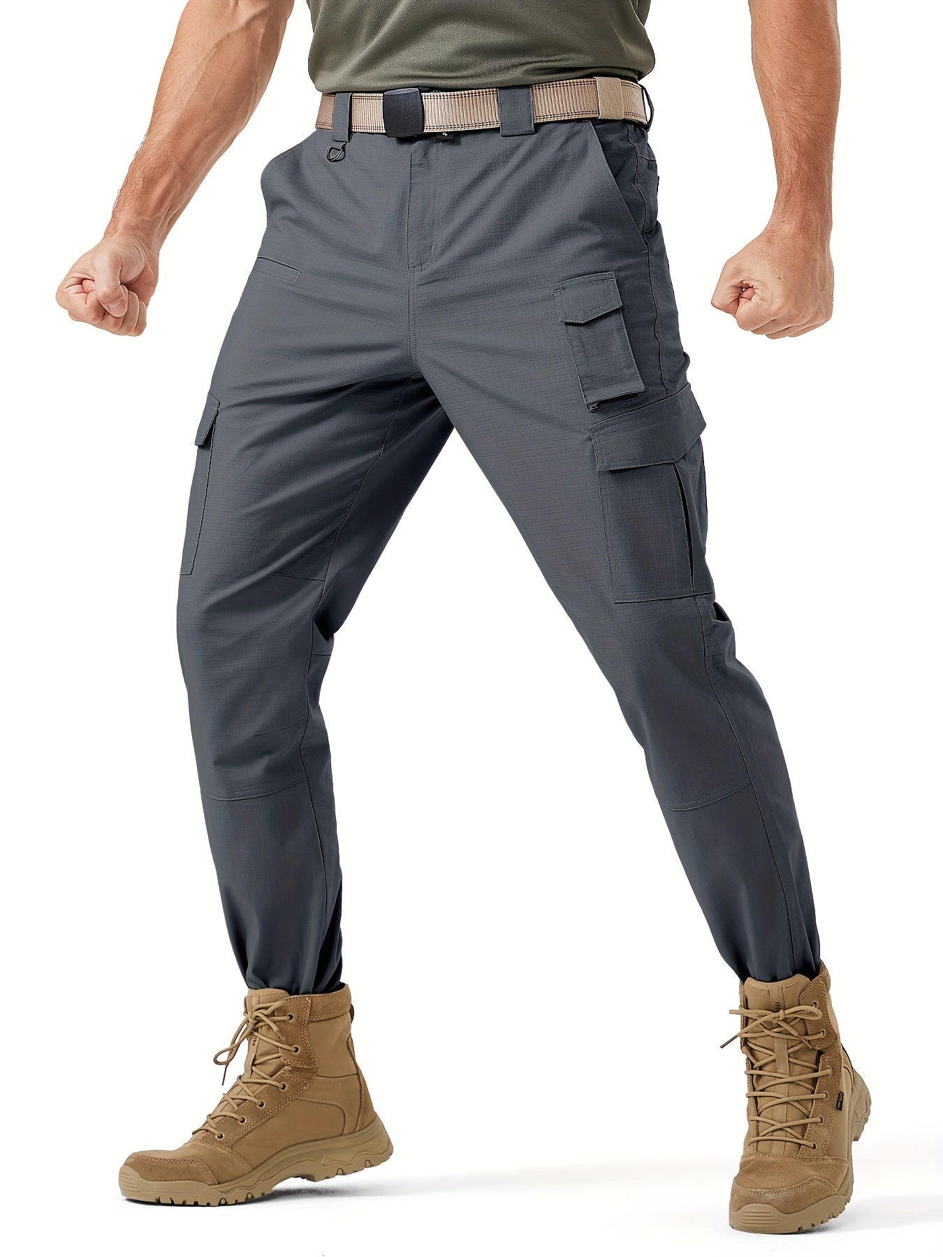 Plus Size Men's Tactical Hiking Pants With Carabiner Water Resistant Ripstop