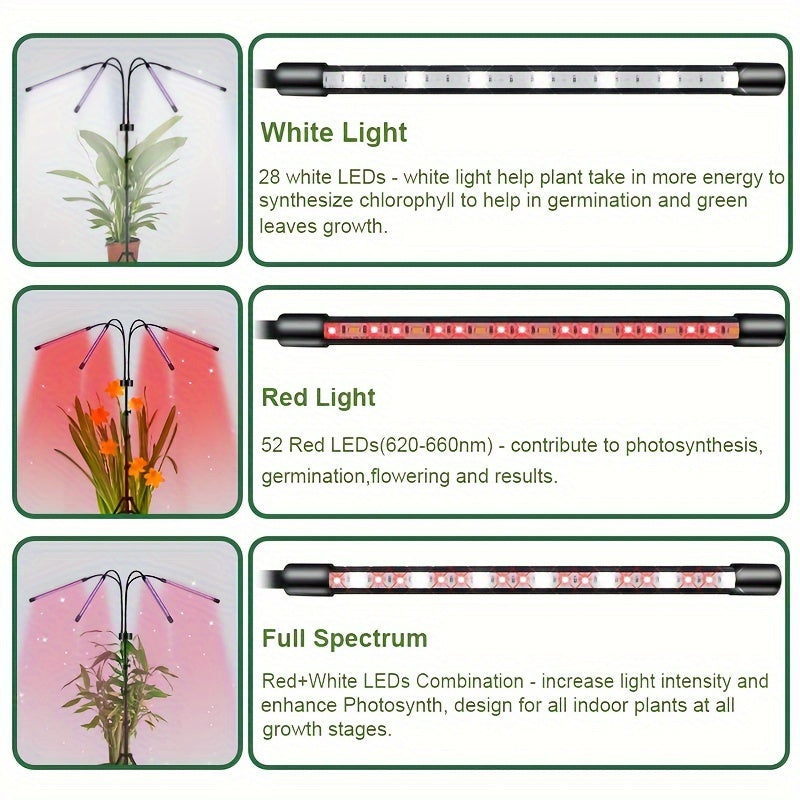Growth Light Strip Bracket Suitable For Indoor Plants With Full Spectrum, 80 LED Plant Light Strip 63.5-160.0 Cm Adjustable Tripod, Dimmable Plant Growth Light Strip 4/8/12 Hour Timer