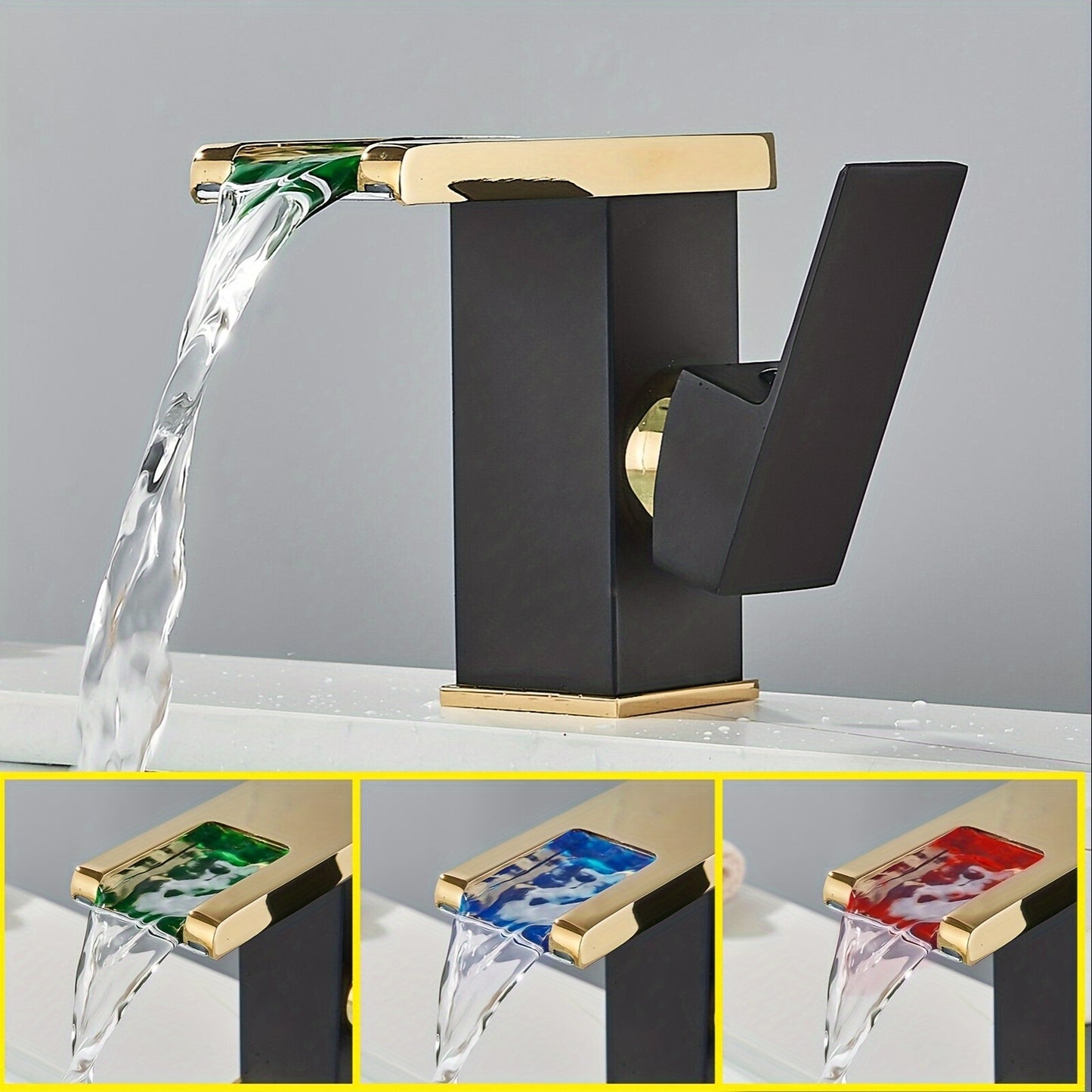 Black Golden LED Bathroom Sink Faucet Waterfall Single Handle Vanity Faucet