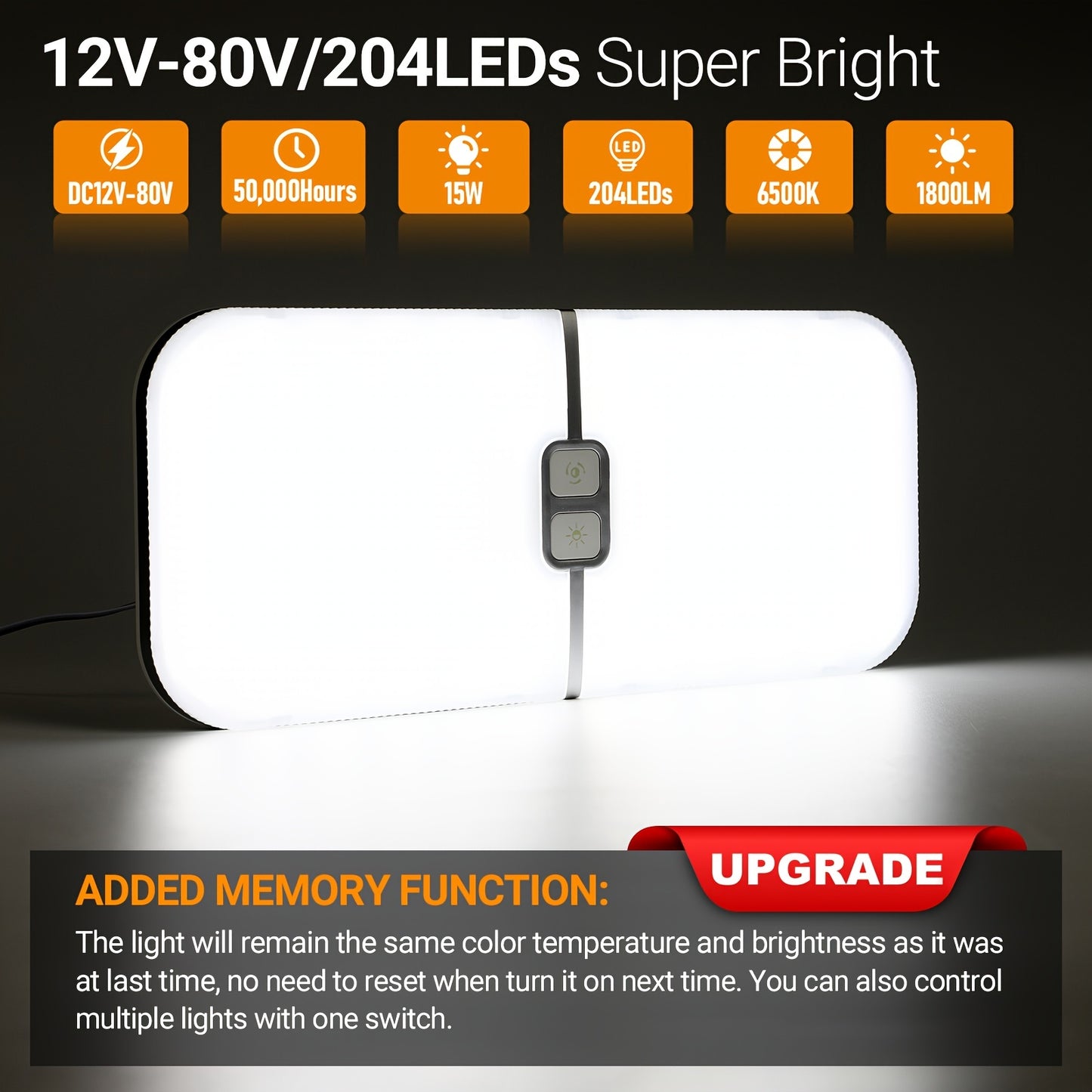 4Pcs RV Lights Interior, 3 Color TEM Camper Lights, 204 LEDs Dimmable 12v Volt Led Lights Fixtures