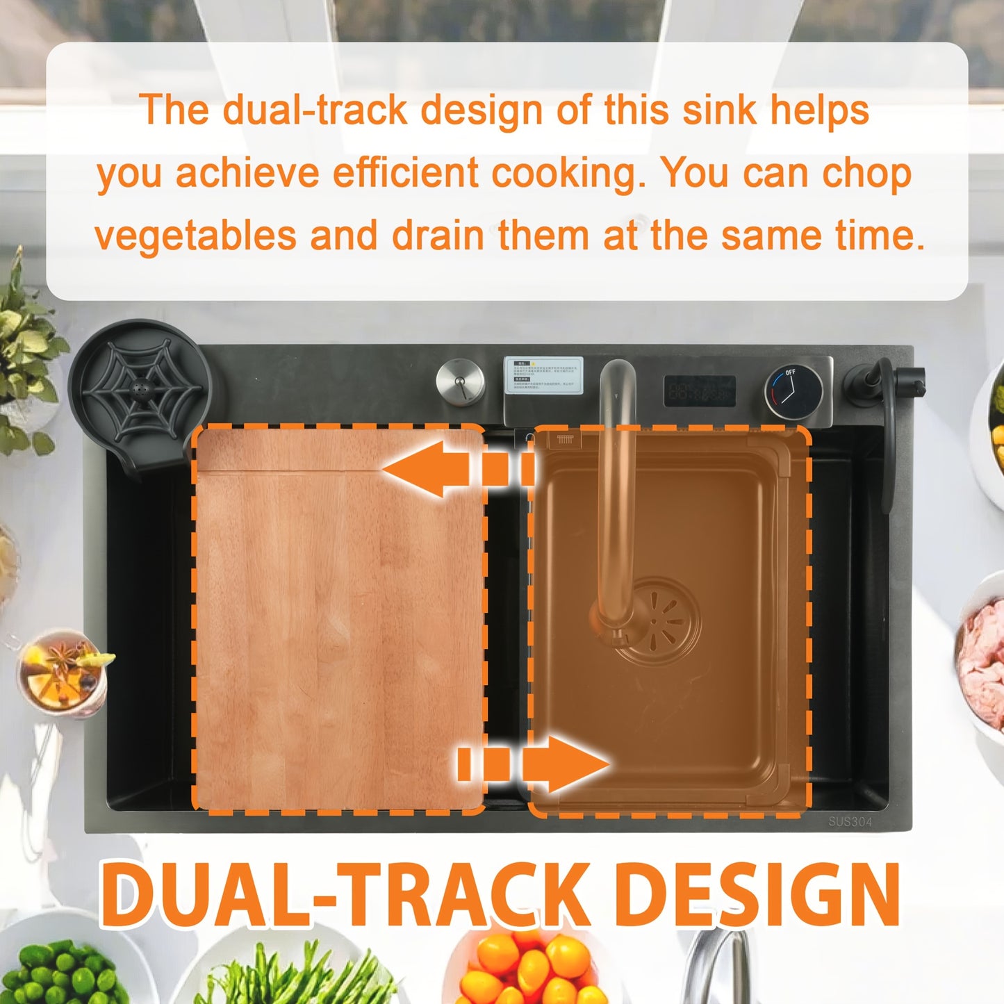 Waterfall Kitchen Sink, 30"/31.5" Drop In Smart Stainless Steel Kitchen Sink With Digital Display And Multifunctional Faucet