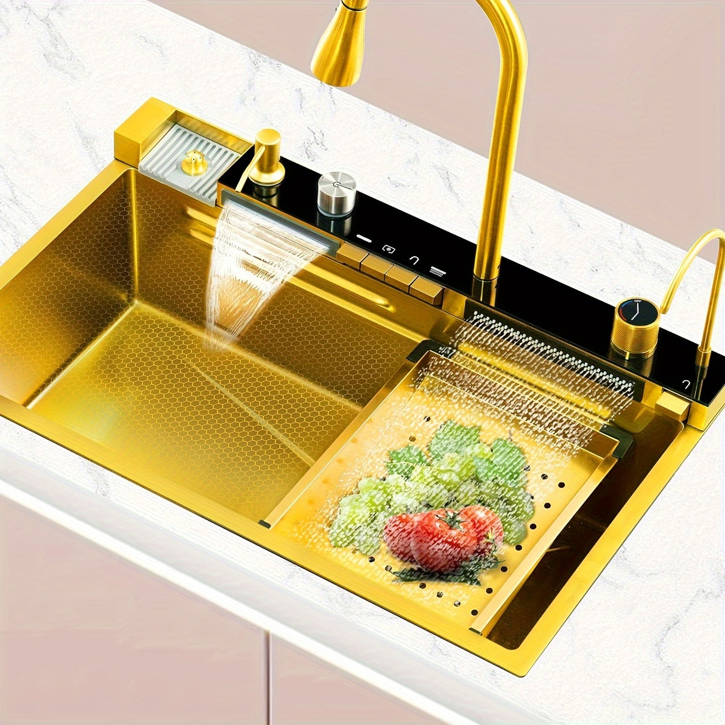 33.5 Inch Stainless Steel Smart Kitchen Sinks, Multifunctional Workstation Kitchen Sink With Digital Display Pull-Out Faucet And Accessories